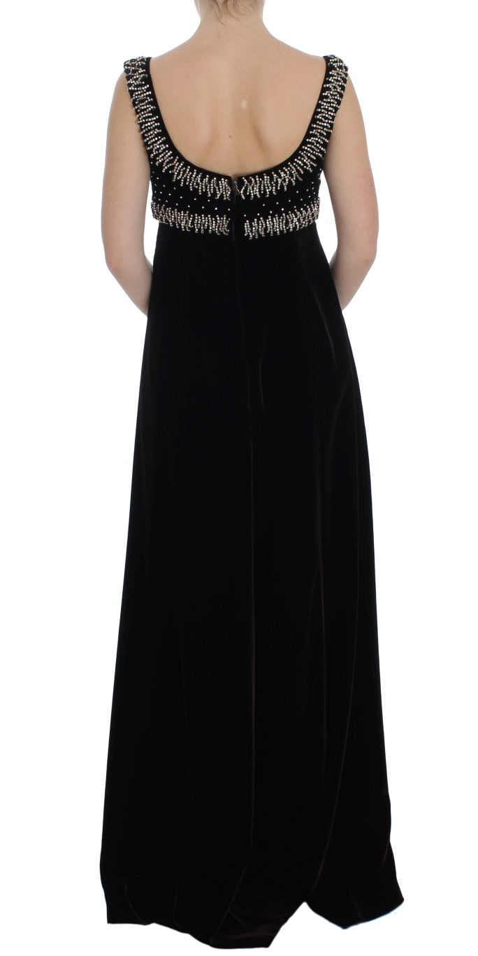 Elegant Brown Velvet Crystal Gown - ventzia