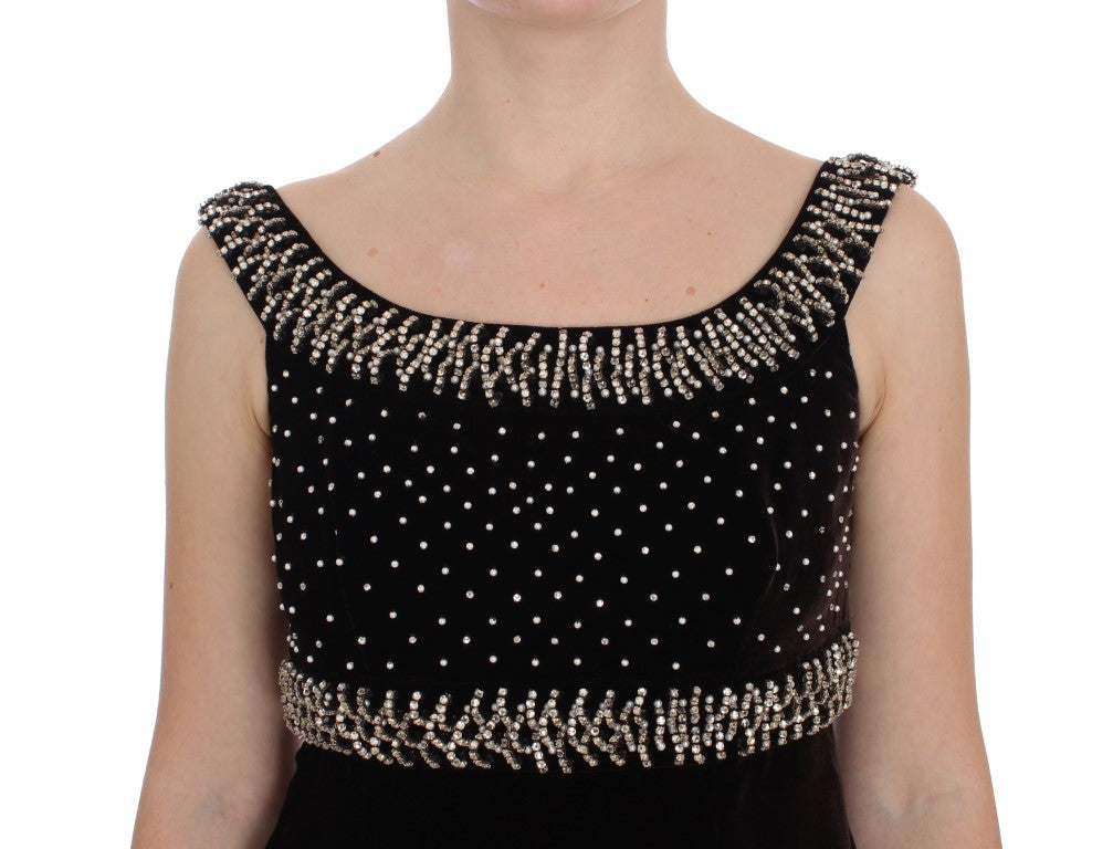 Elegant Brown Velvet Crystal Gown - ventzia