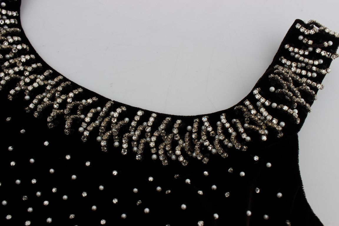 Elegant Brown Velvet Crystal Gown - ventzia