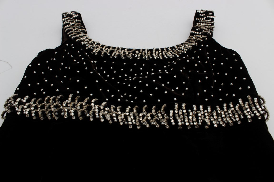 Elegant Brown Velvet Crystal Gown - ventzia