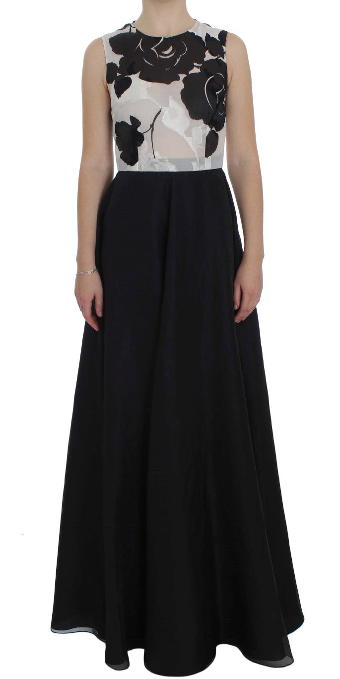 Elegant Floral Silk Full Length Dress - ventzia