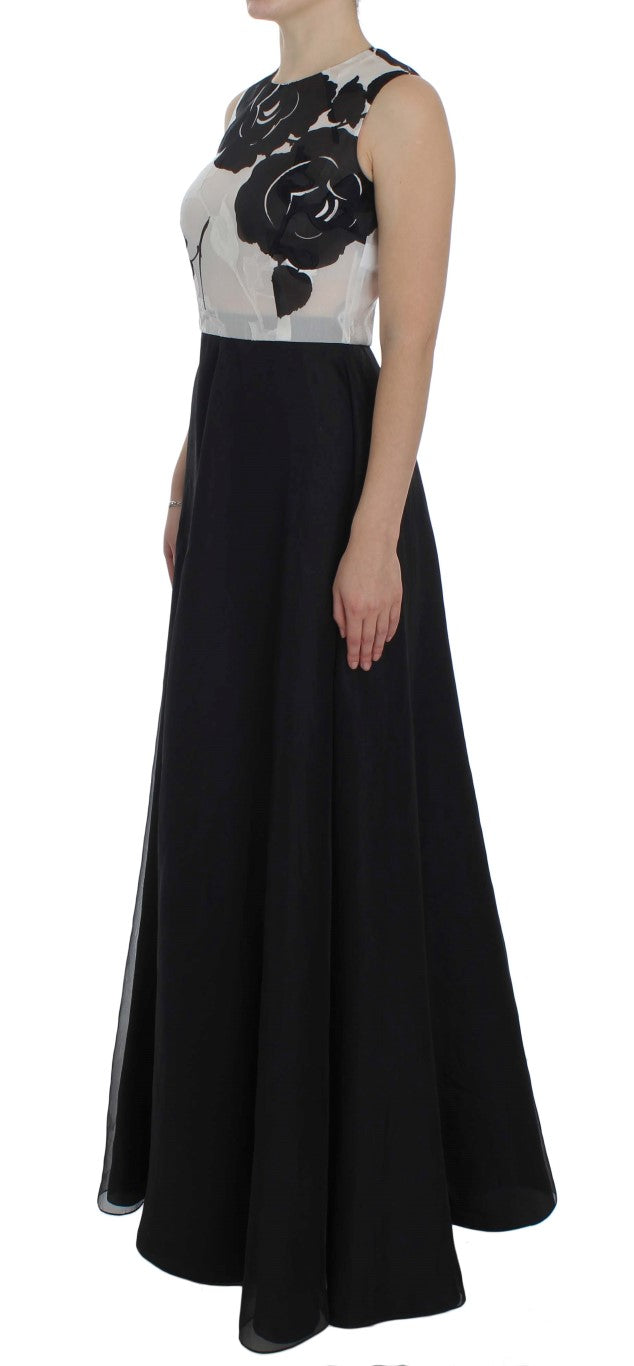 Elegant Floral Silk Full Length Dress - ventzia