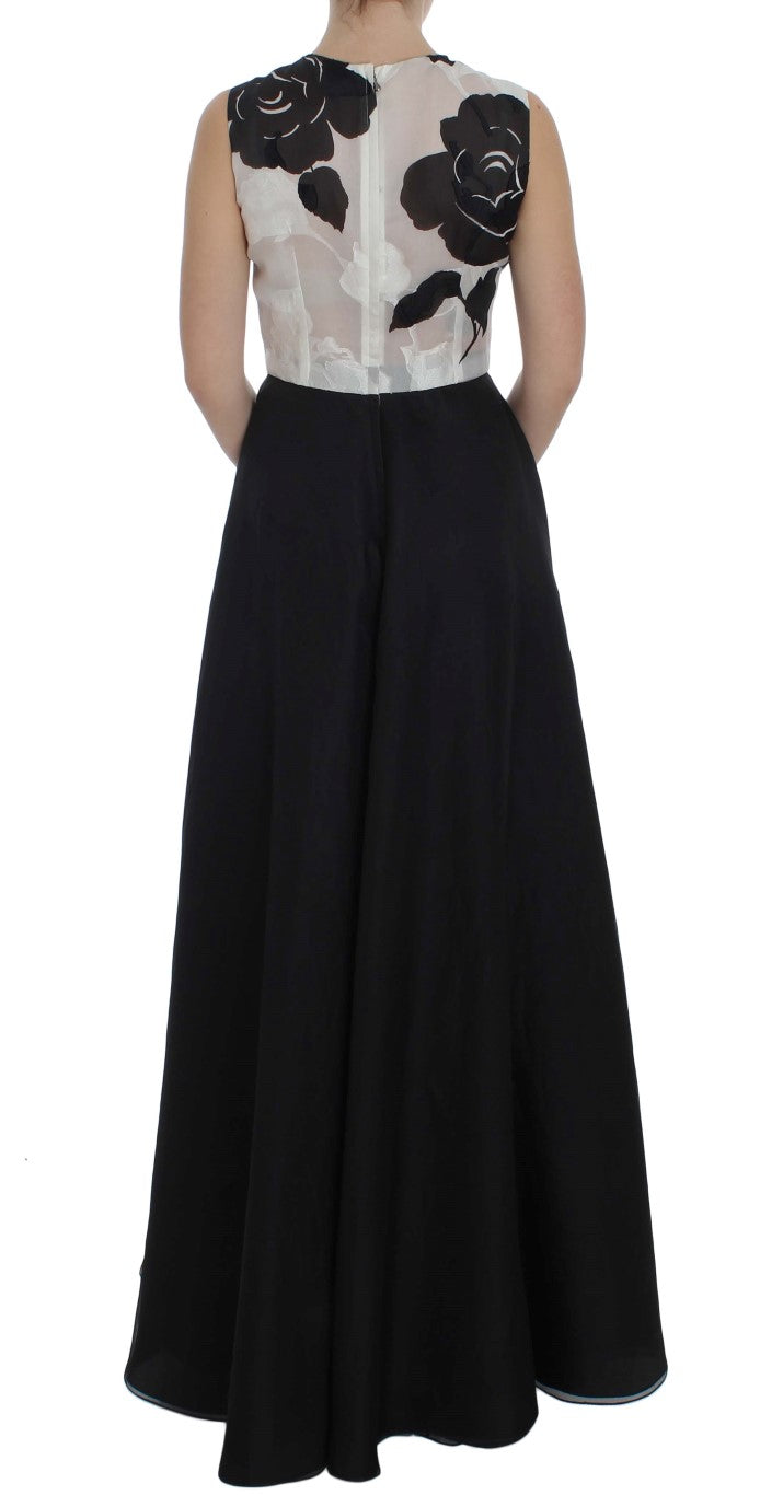 Elegant Floral Silk Full Length Dress - ventzia