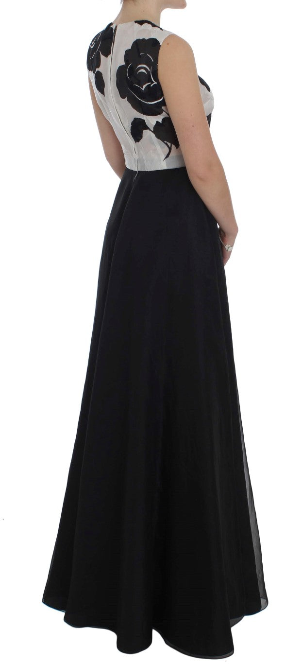 Elegant Floral Silk Full Length Dress - ventzia