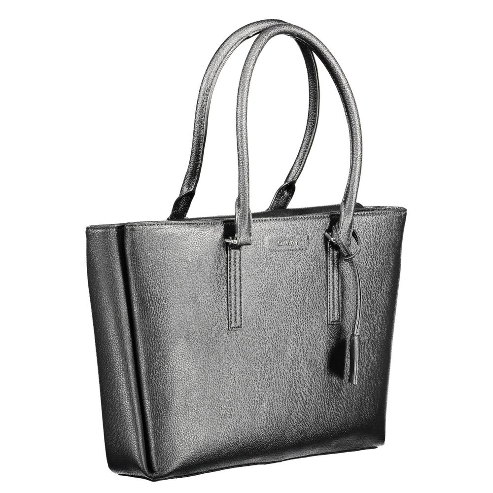 Black Polyurethane Women Shoulder Bag - ventzia