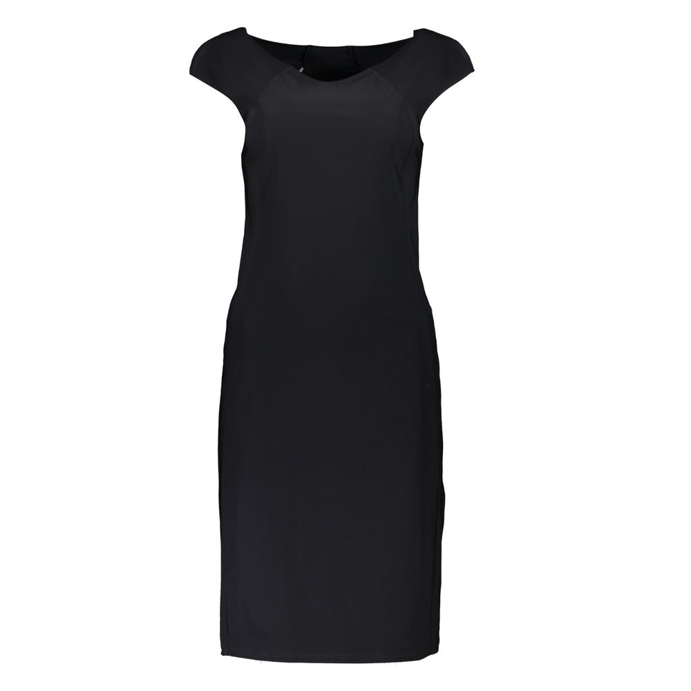 Elegant Black Boat Neck Dress with Wide Straps - ventzia