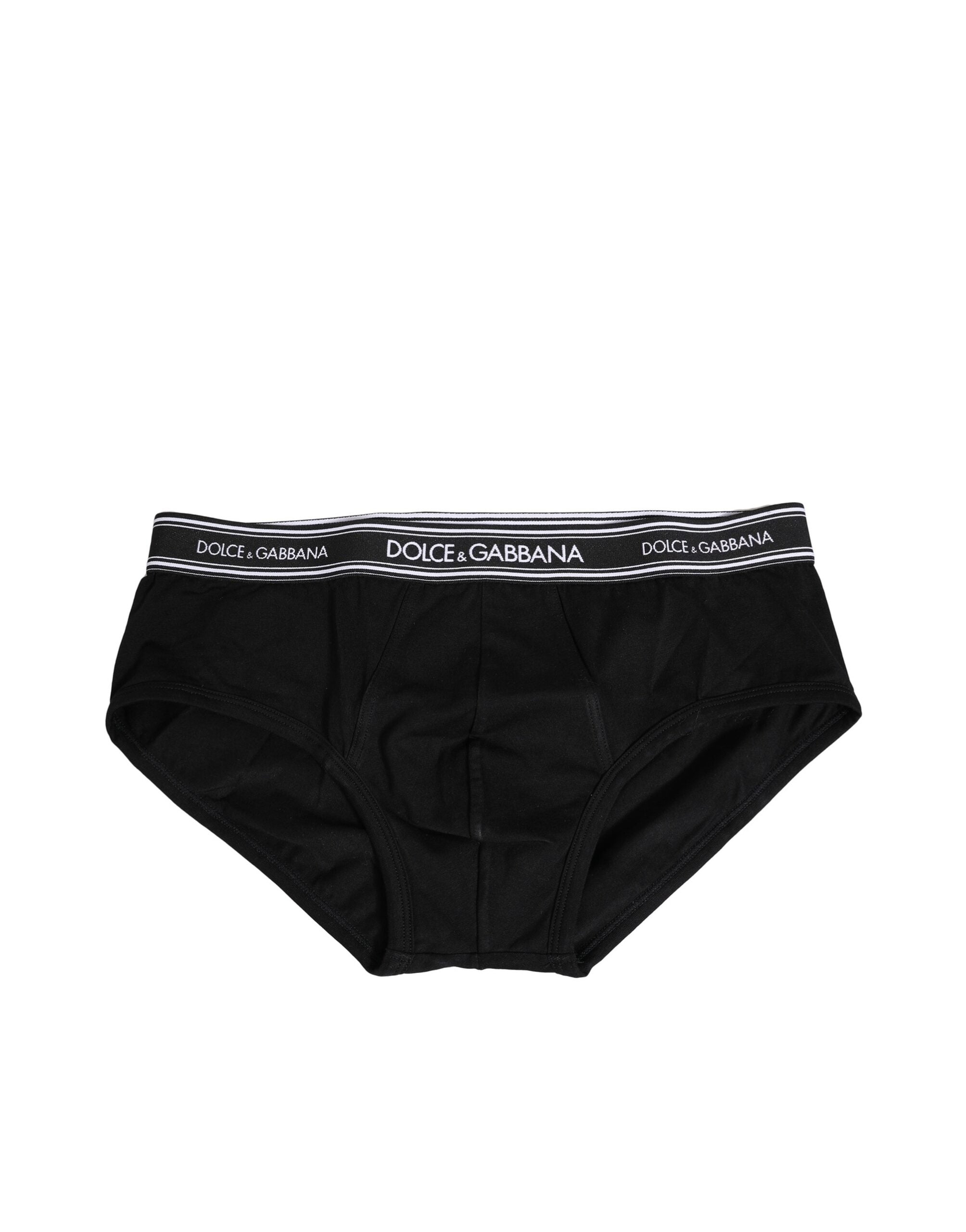 Black Cotton Stretch Logo Print Brief Underwear - ventzia