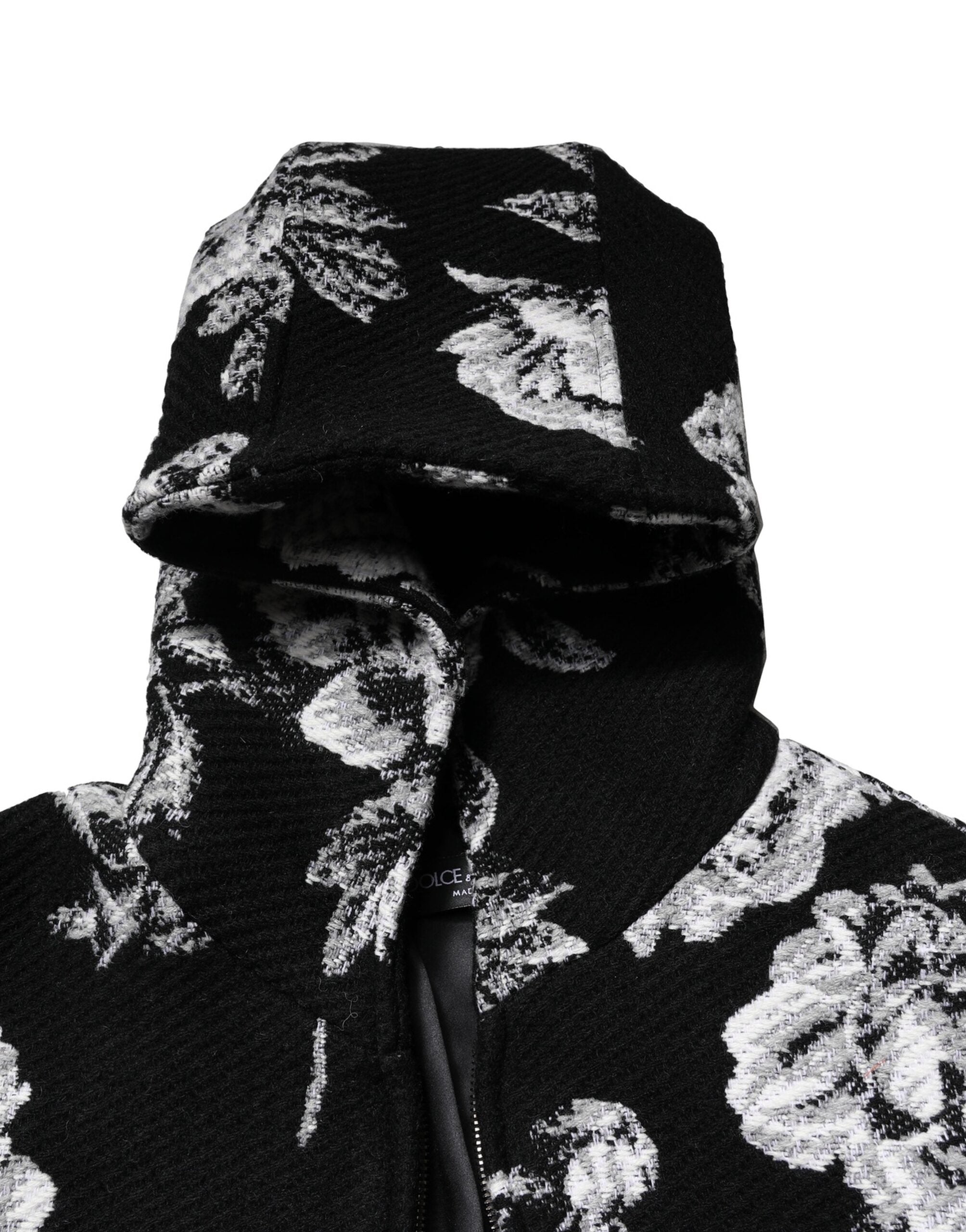 Black Wool Floral Printed Men Hooded Jacket - ventzia