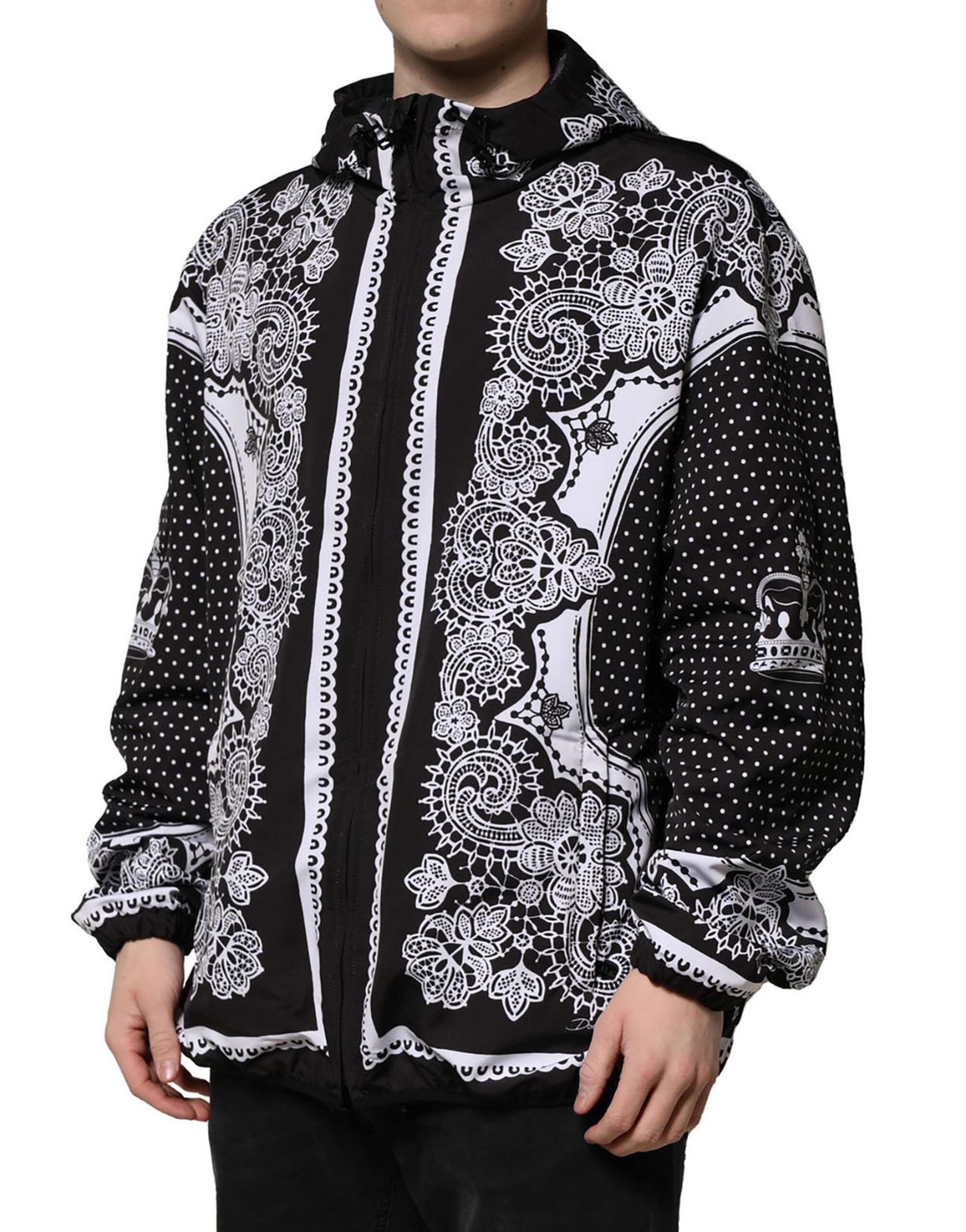 Black Bandana Print Hooded Bomber Jacket - ventzia