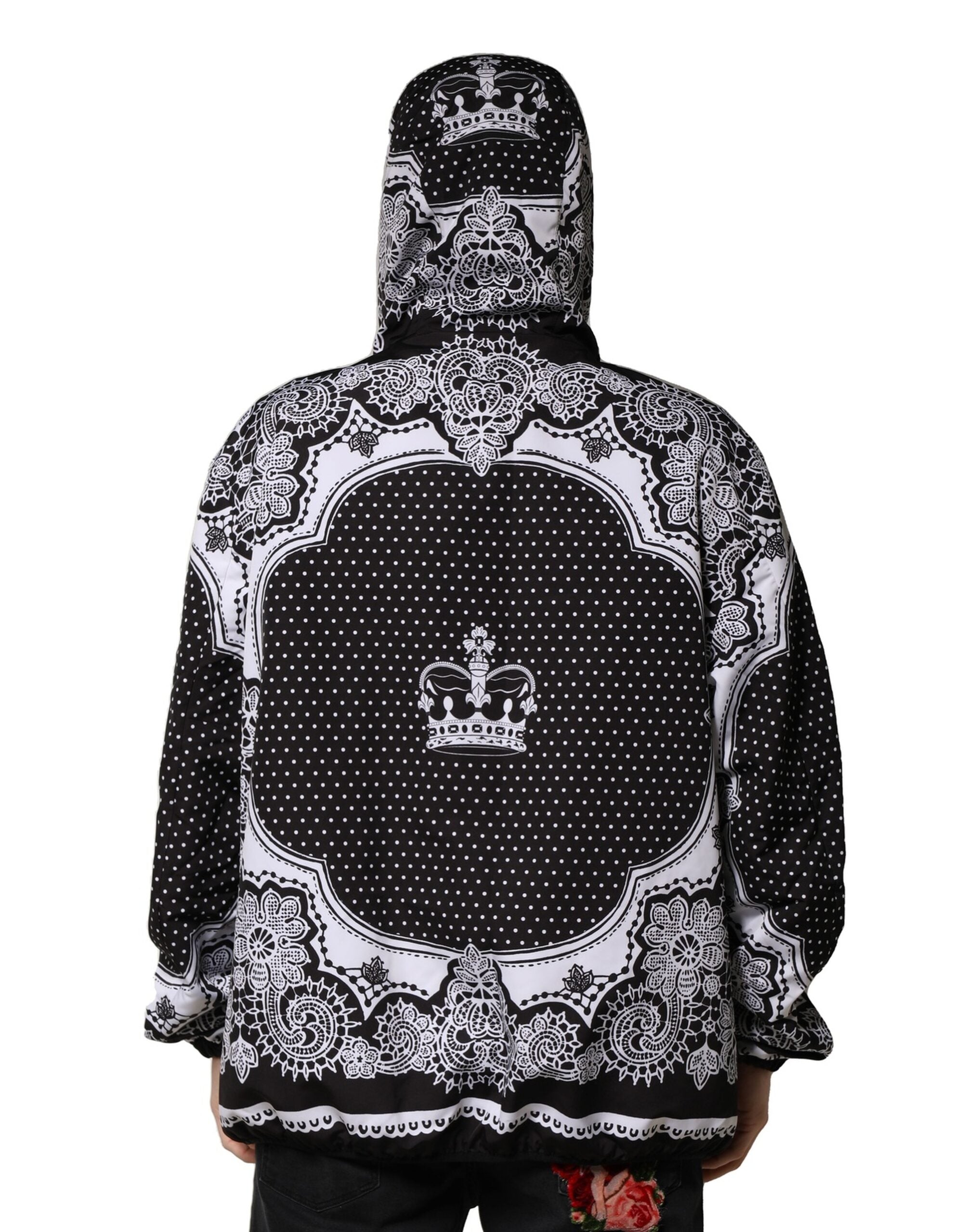 Black Bandana Print Hooded Bomber Jacket - ventzia