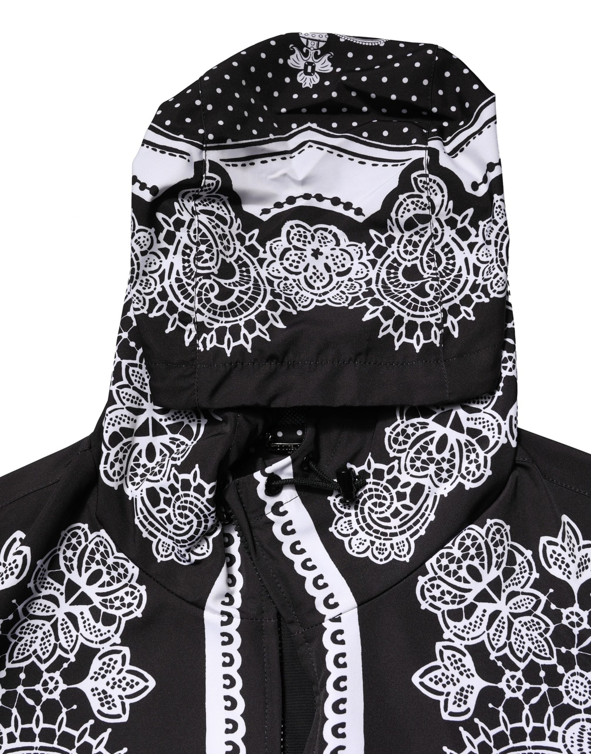 Black Bandana Print Hooded Bomber Jacket - ventzia