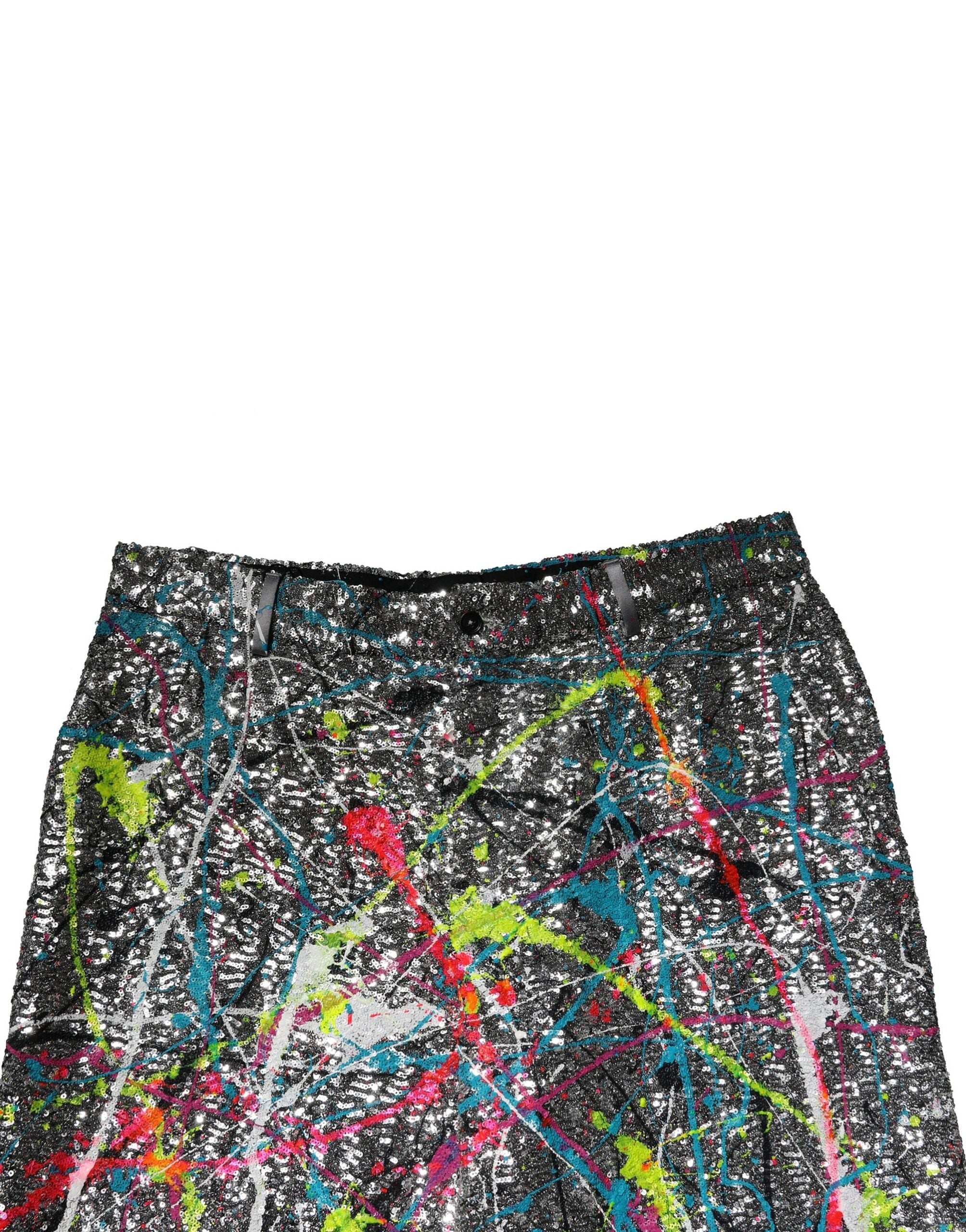 Multicolor Sequined Embellished Pants - ventzia