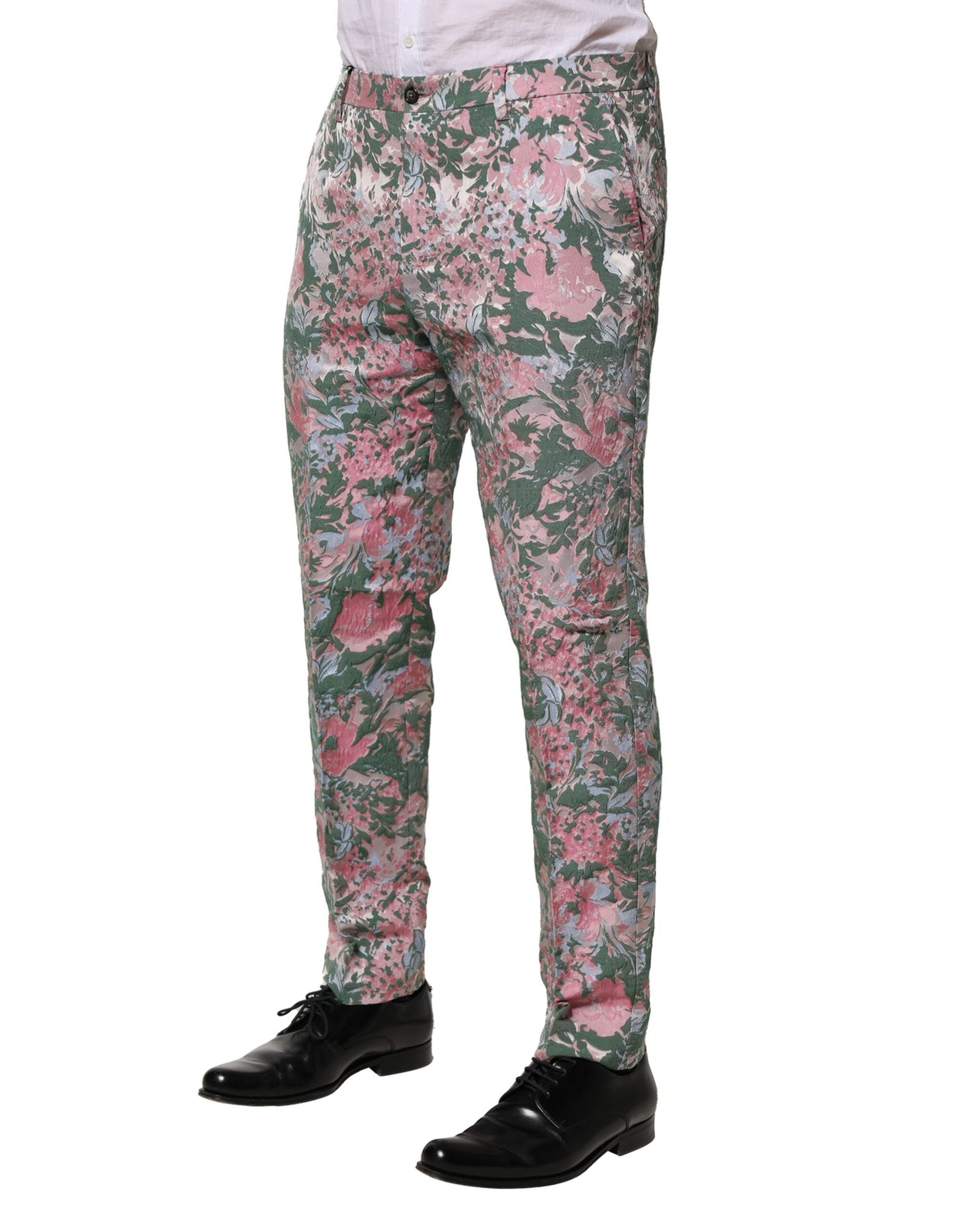 Multicolor Floral Jacquard Pants - ventzia