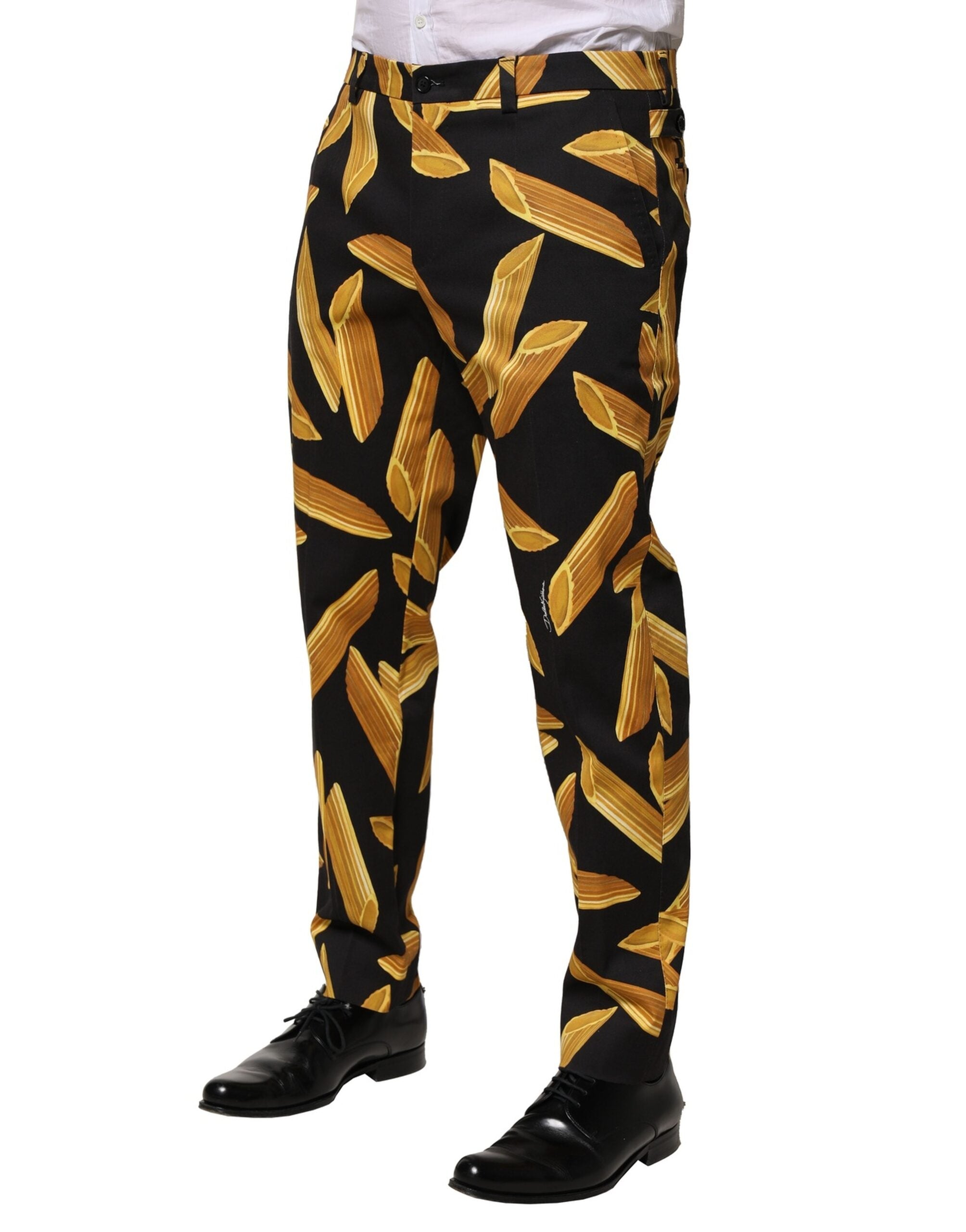 Black Pasta Print Tapered Men Pants - ventzia