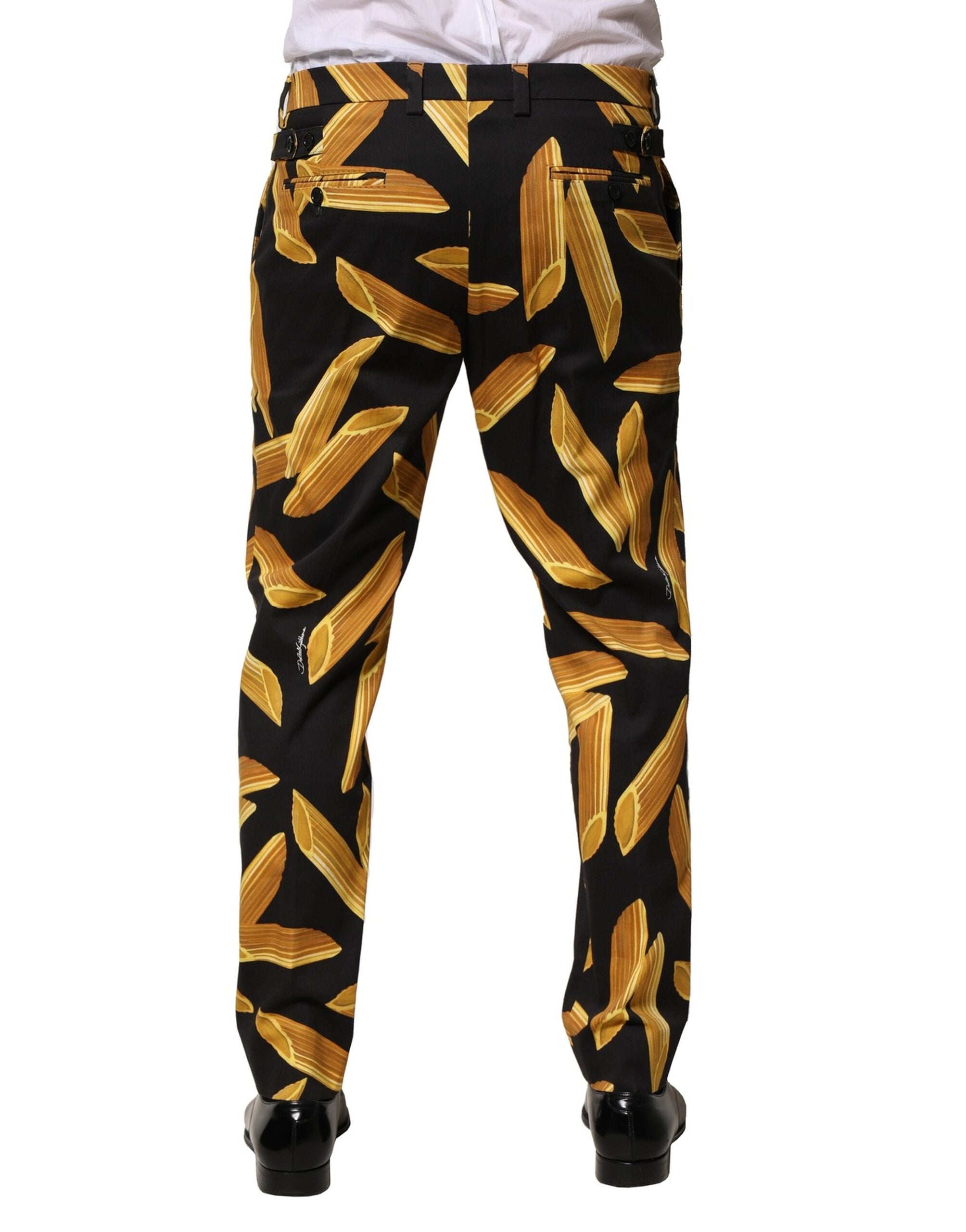Black Pasta Print Tapered Men Pants - ventzia