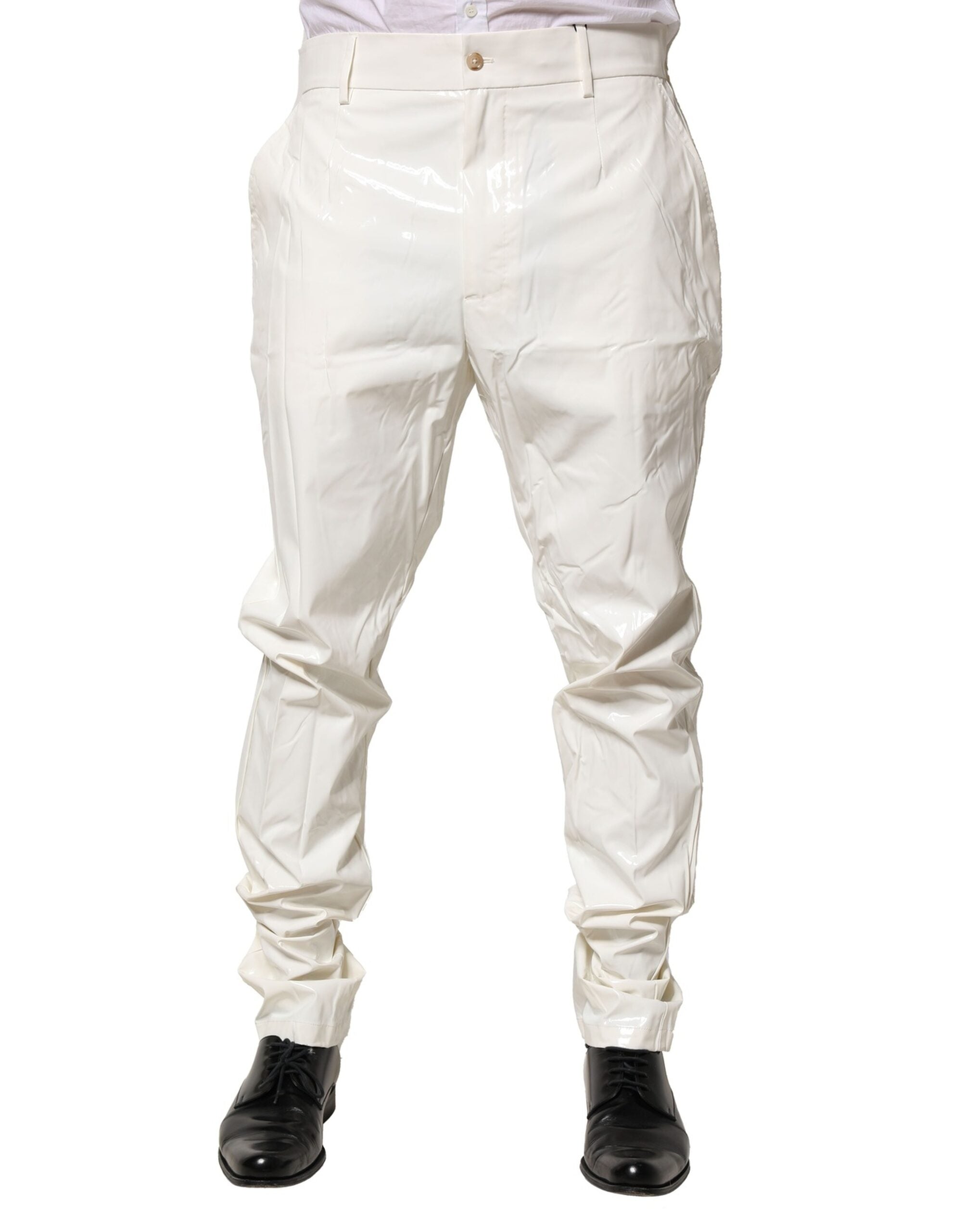 White Nylon Tapered Dress Men Pants - ventzia
