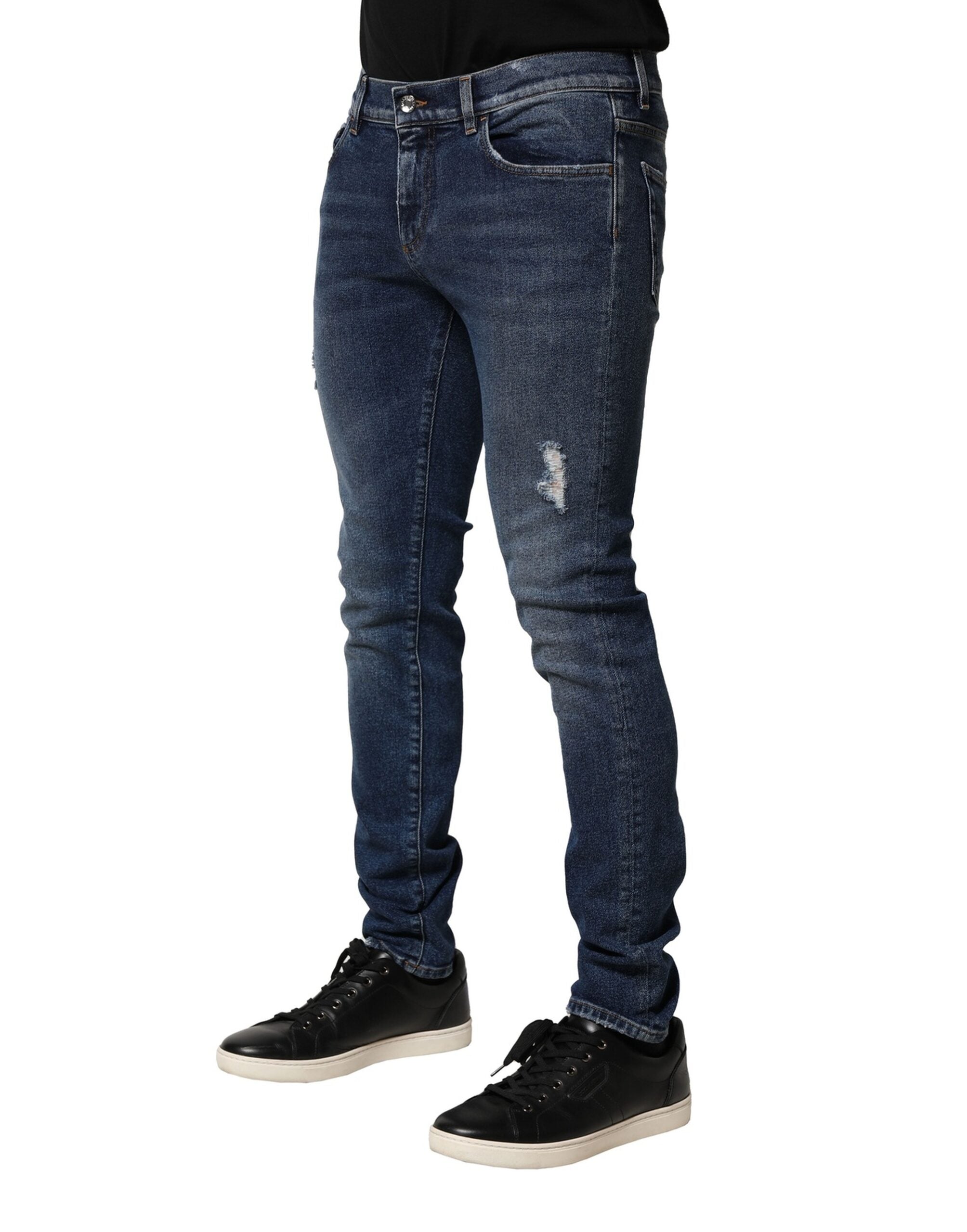 Blue Washed Skinny Cotton Denim Jeans - ventzia