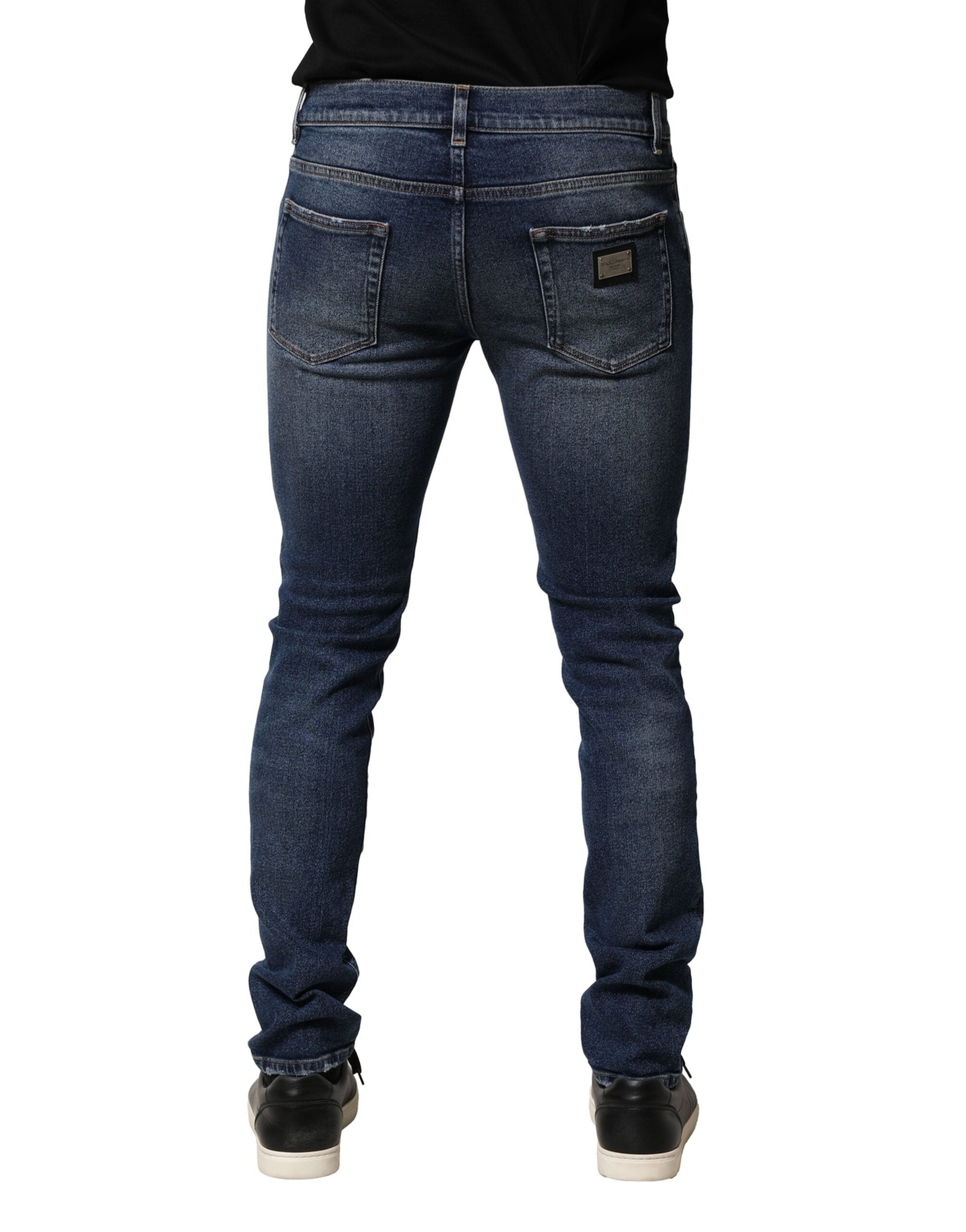 Blue Washed Skinny Cotton Denim Jeans - ventzia