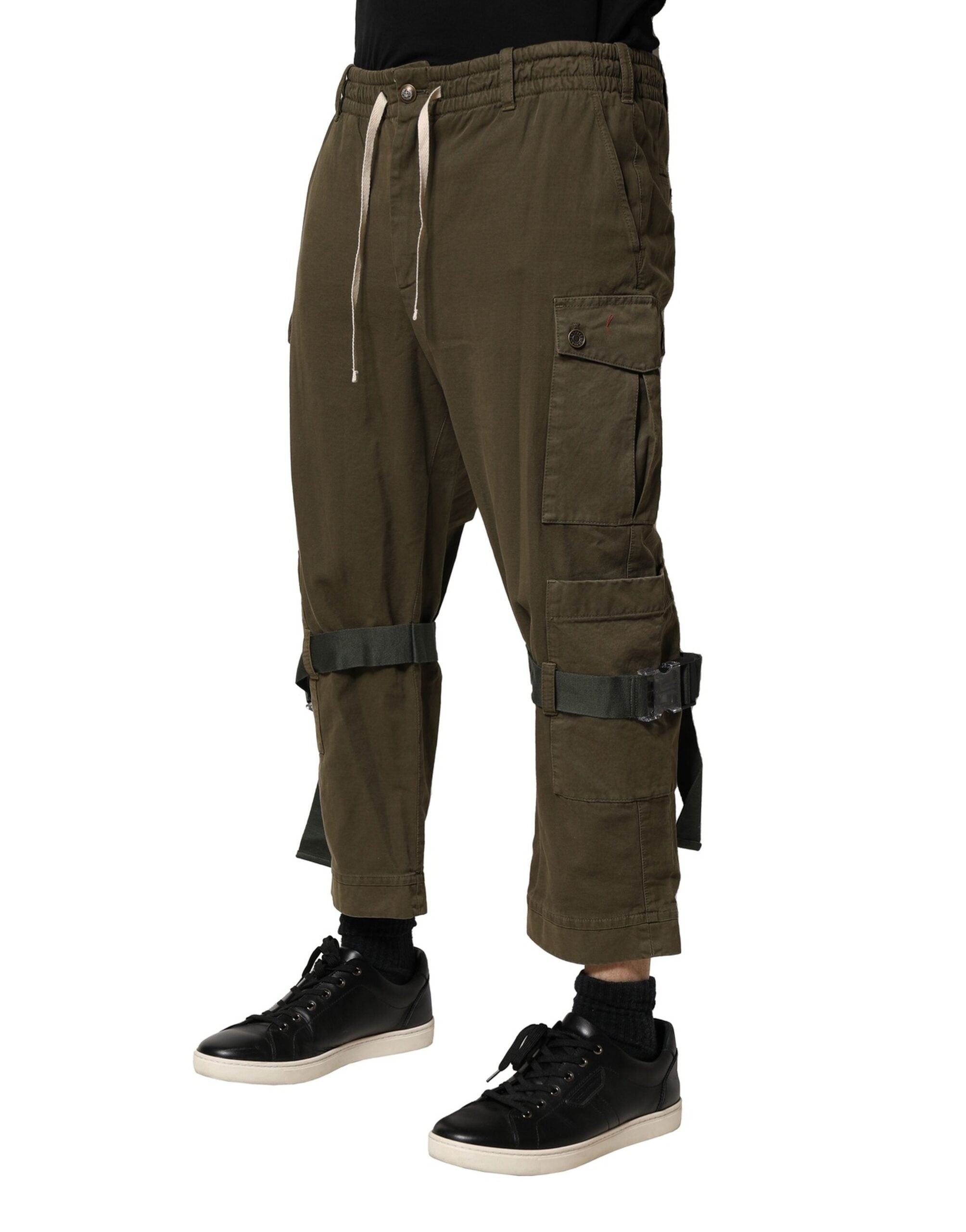 Brown Cotton Cargo Drawstring Pants - ventzia