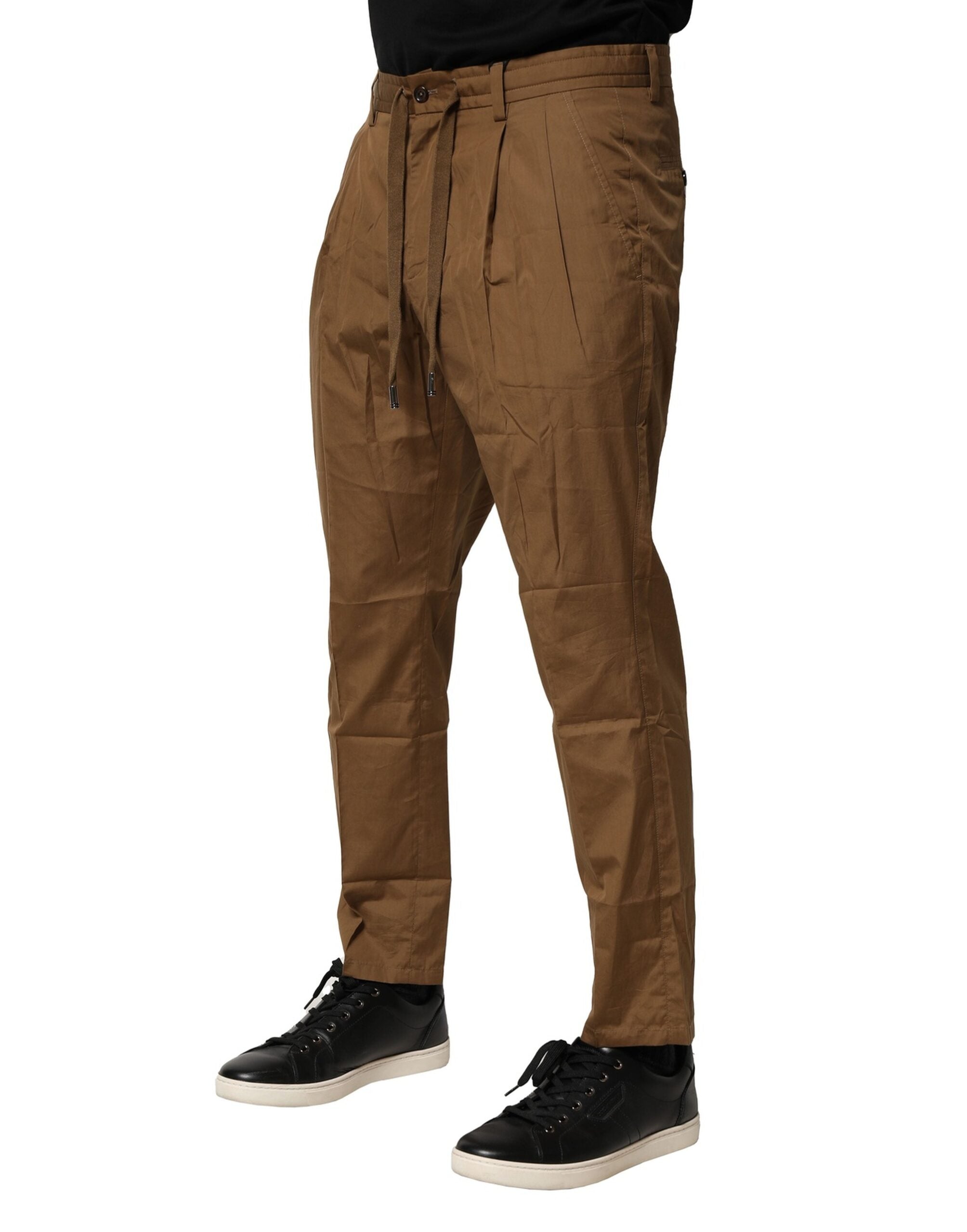 Brown Cotton Chino Mid Waist Men Pants - ventzia