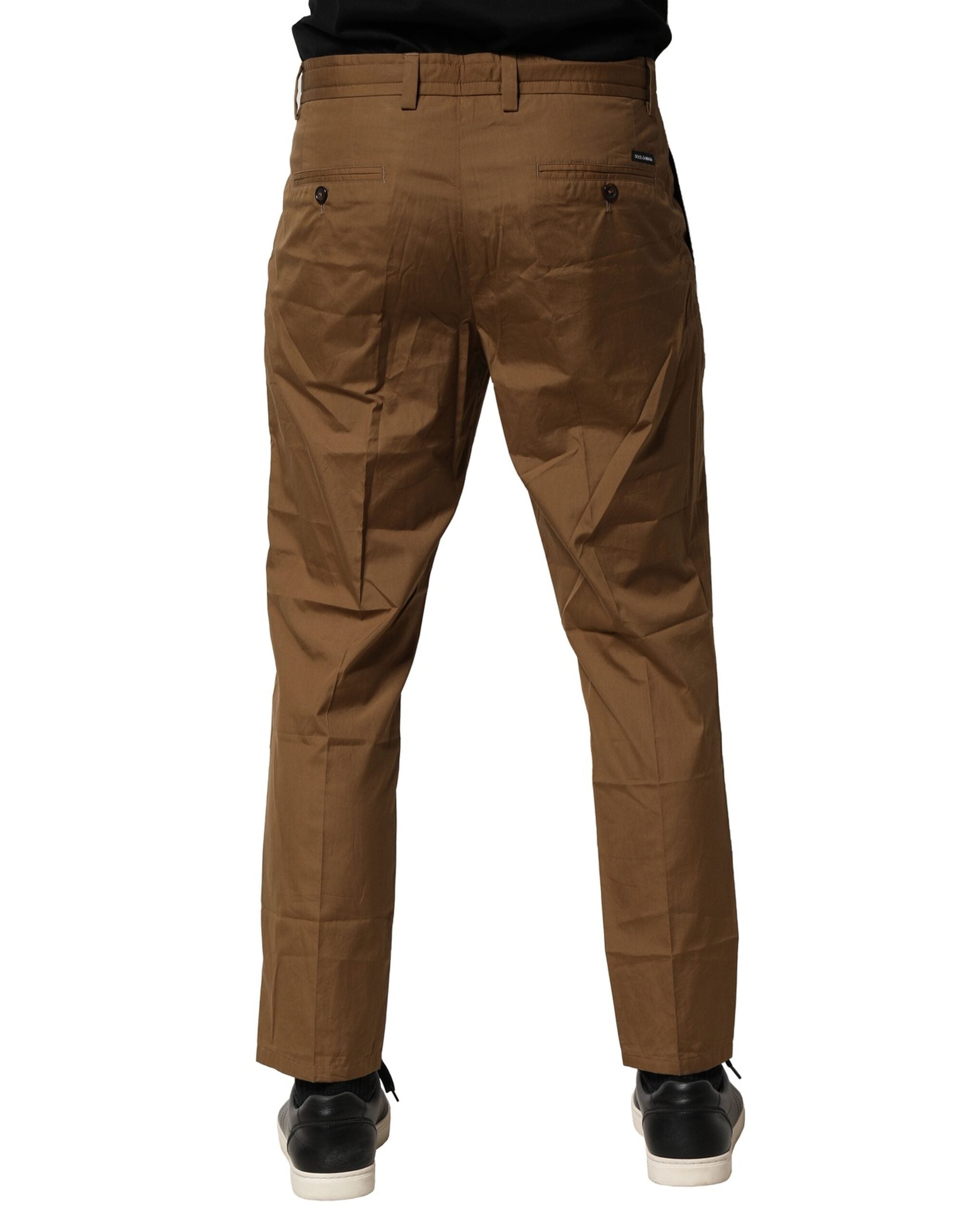 Brown Cotton Chino Mid Waist Men Pants - ventzia
