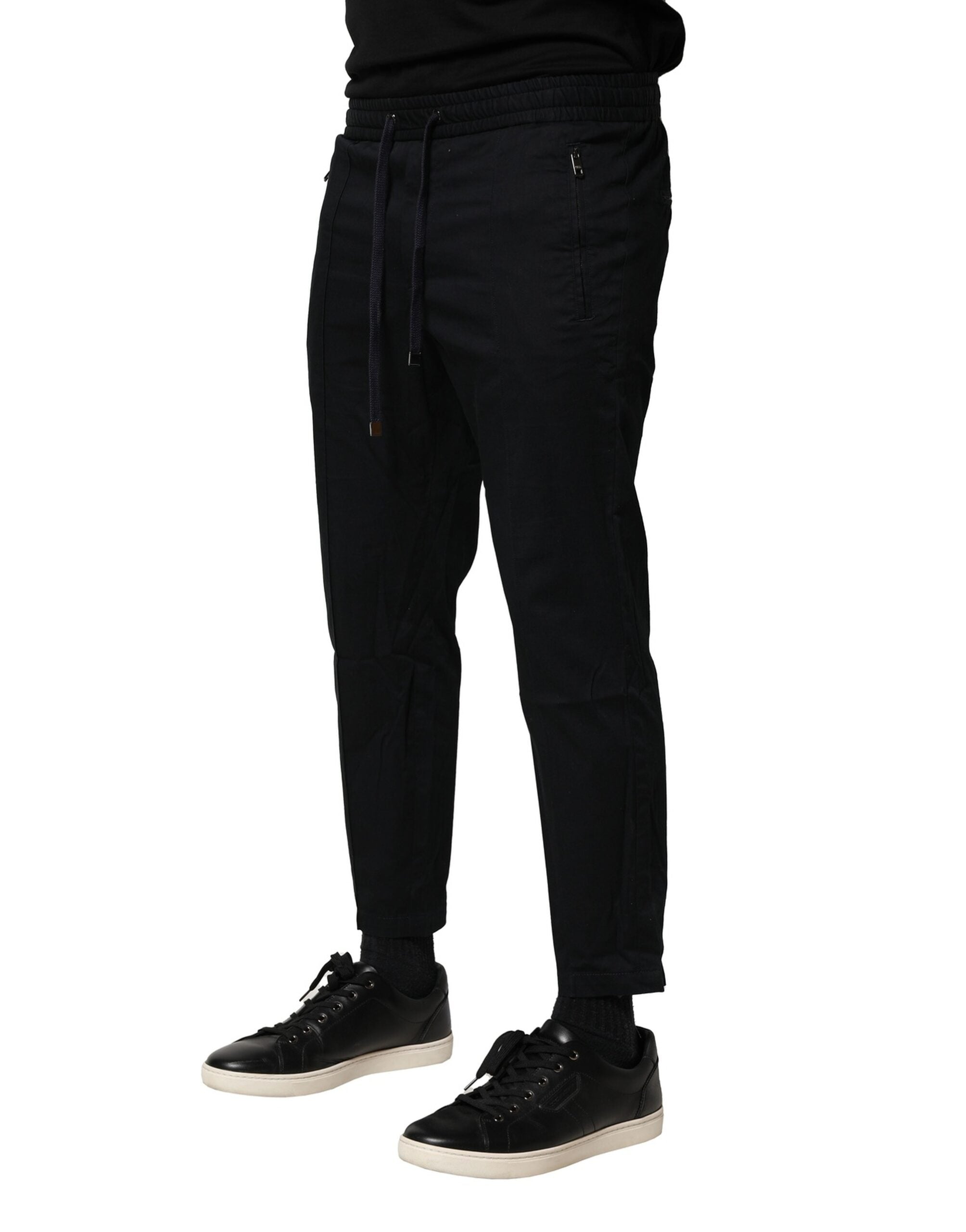 Black Cotton Mid Waist Jogger Pants - ventzia