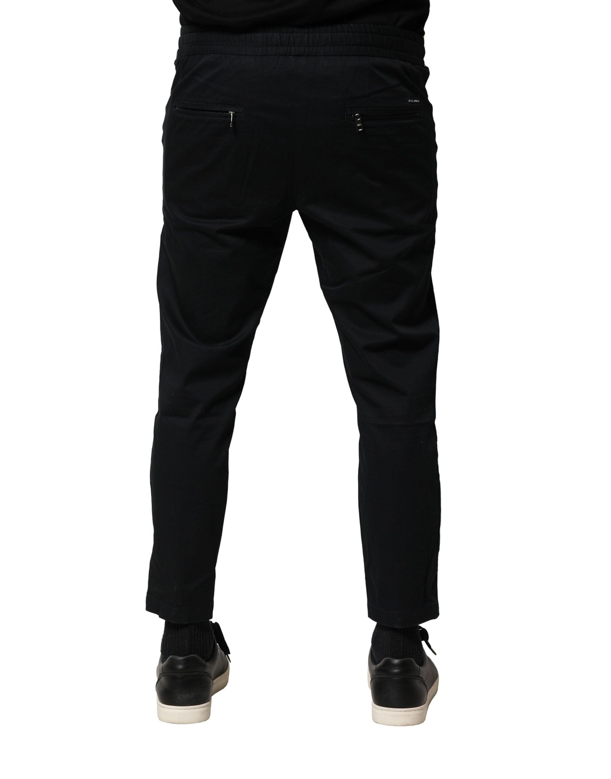Black Cotton Mid Waist Jogger Pants - ventzia