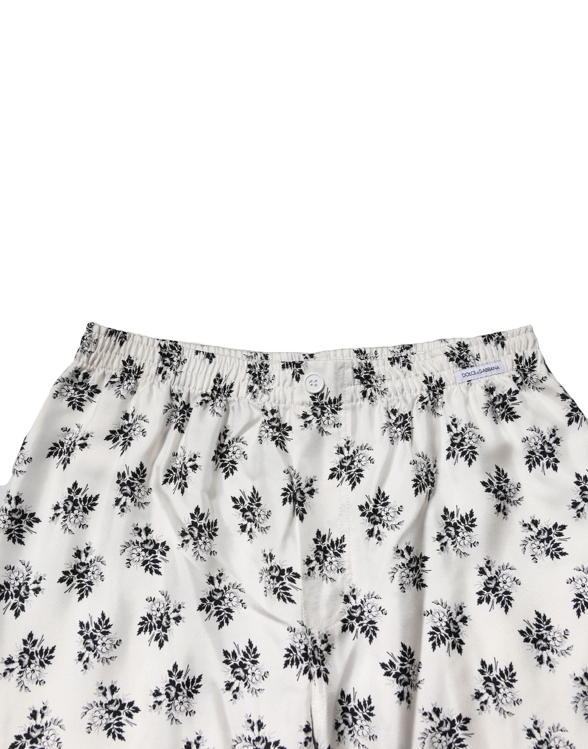 White Floral Silk Casual Lounge Pants - ventzia