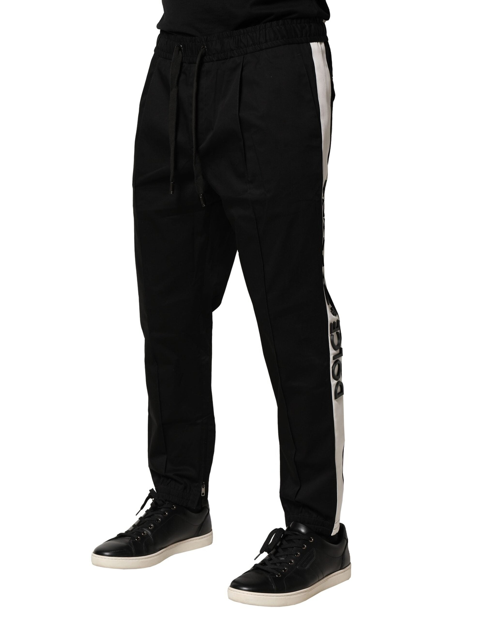 Black Cotton Mid Waist Jogger Pants - ventzia