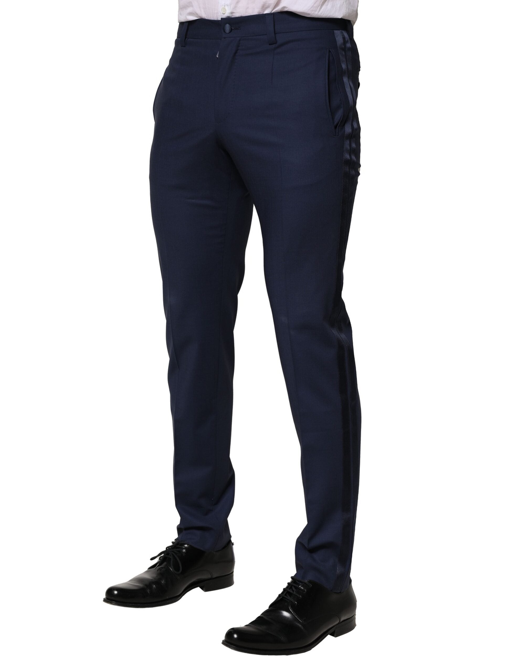 Dark Blue Wool Dress Formal Pants - ventzia