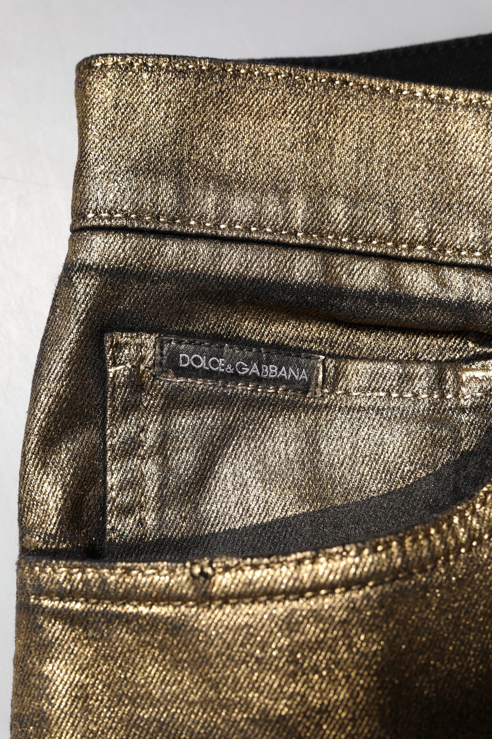 Gold Tattered Cotton Stretch Slim Denim Jeans - ventzia