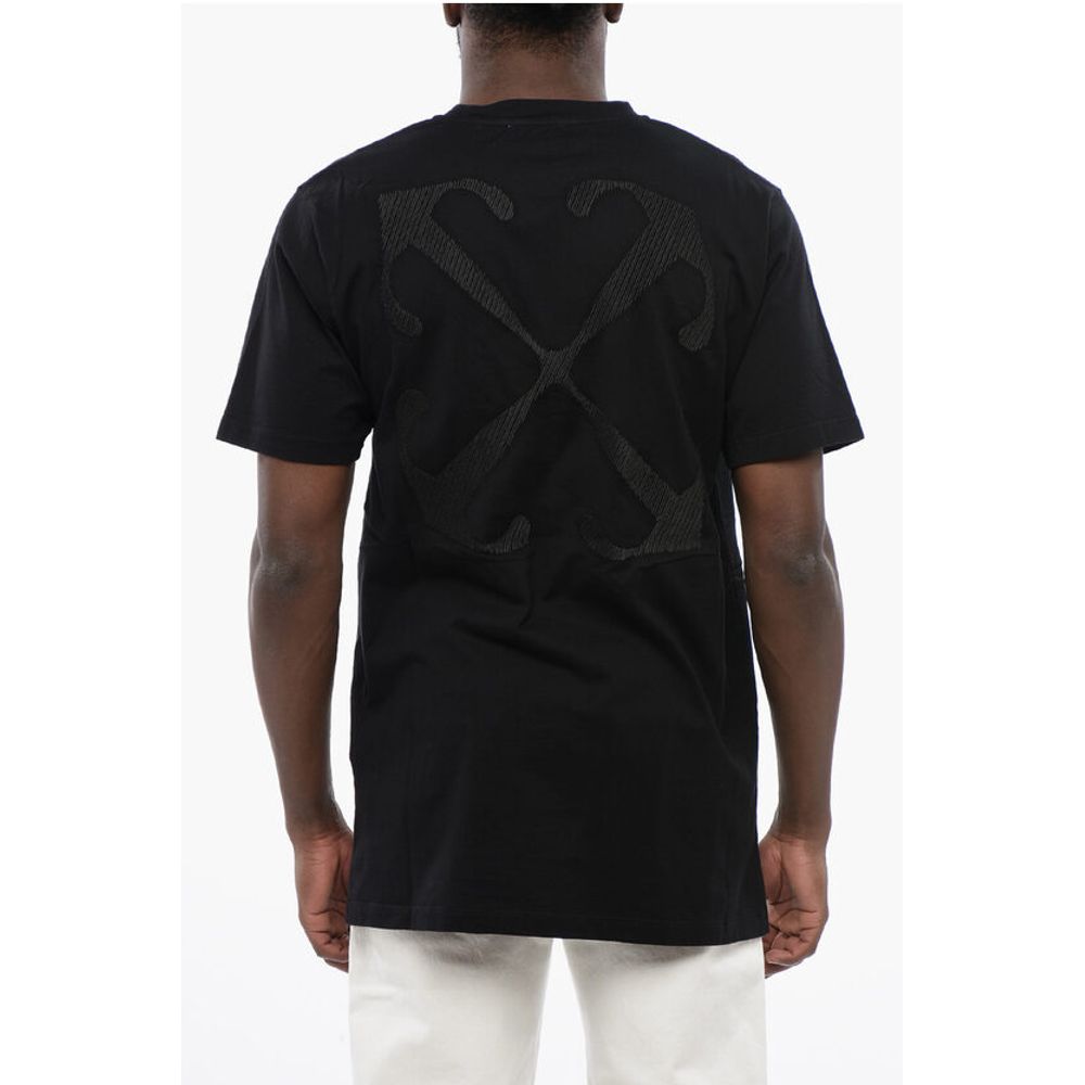 Black Cotton ARROW Crew-neck T-shirt - ventzia