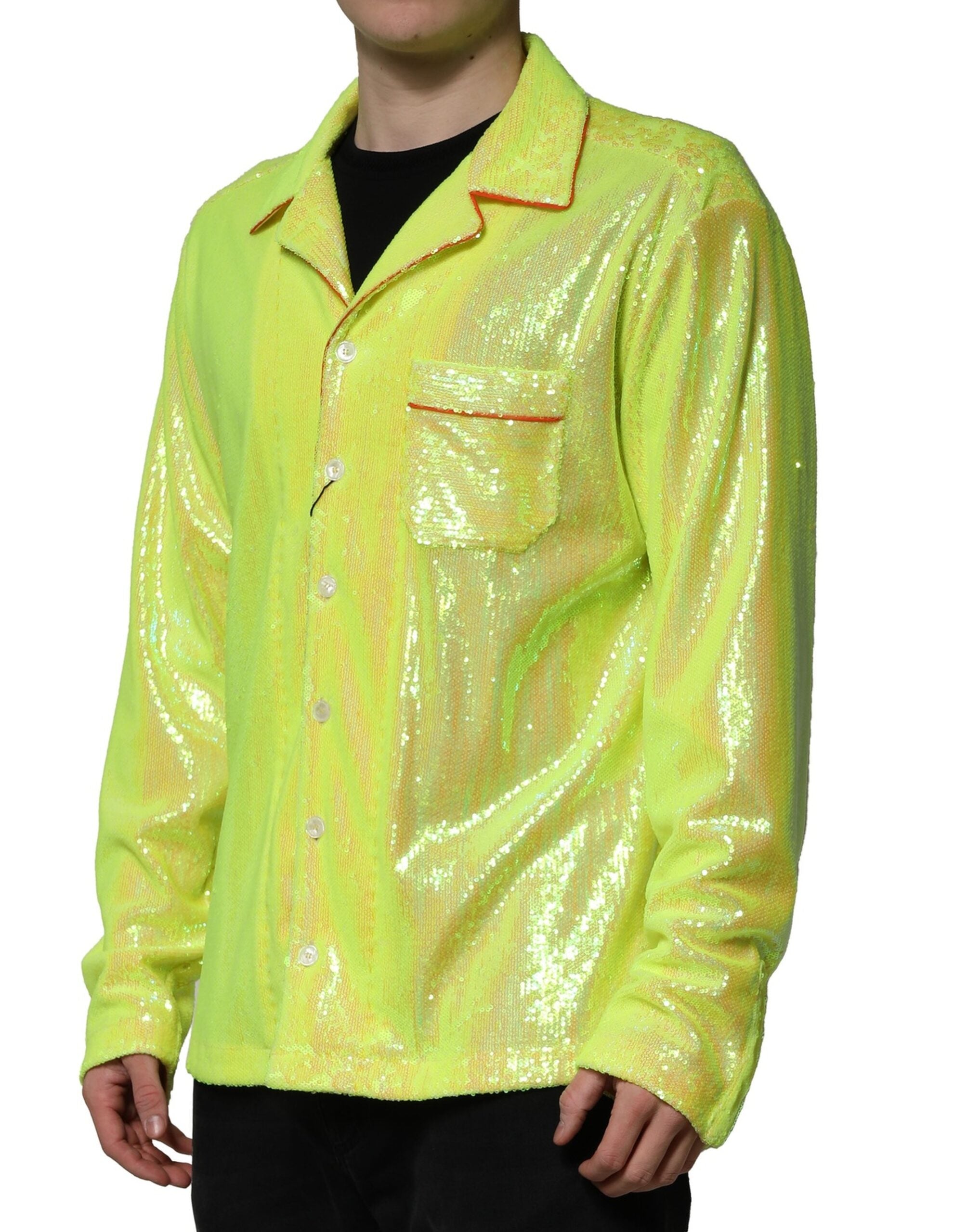 Yellow Sequin Polyester Lounge Casual Shirt - ventzia