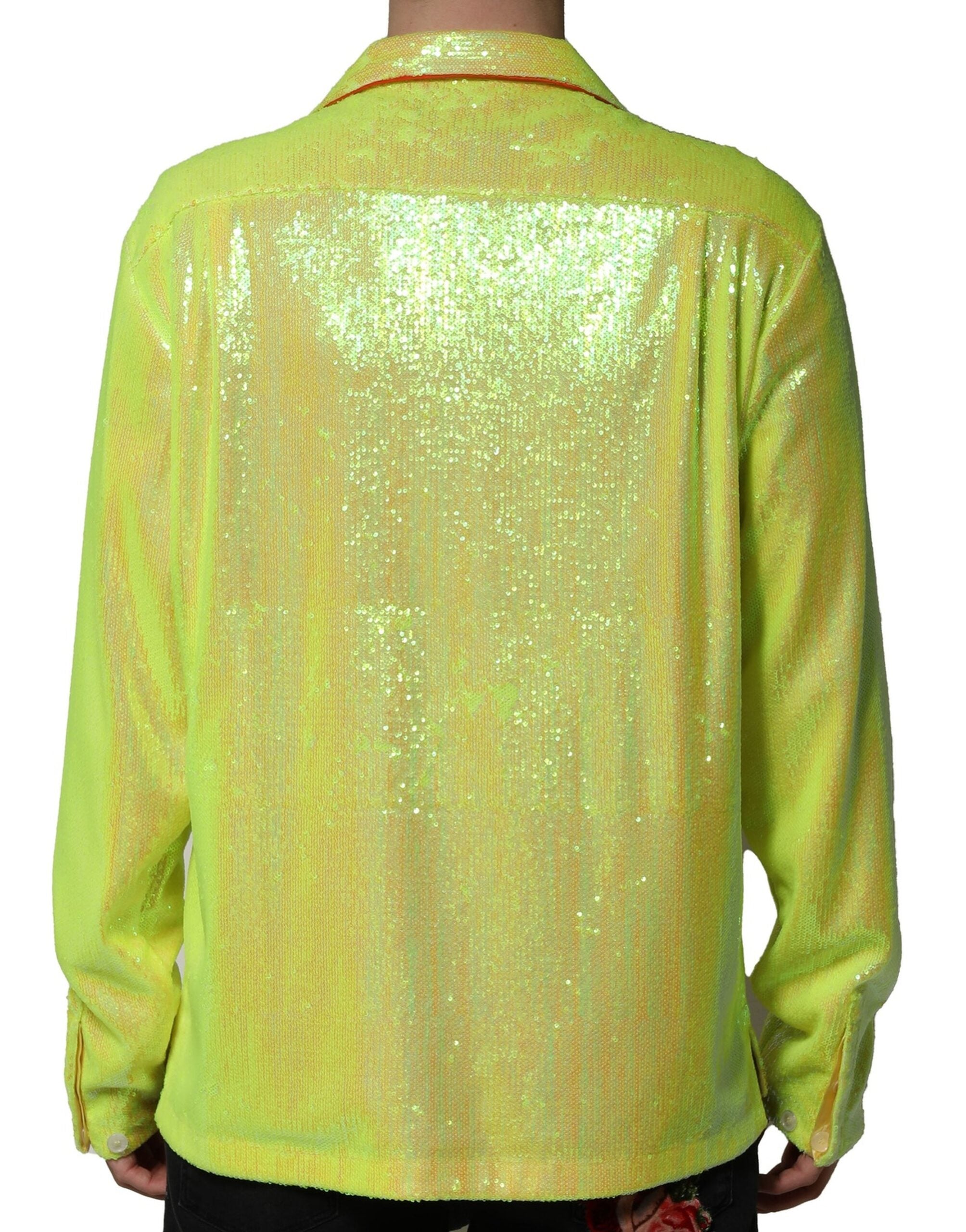 Yellow Sequin Polyester Lounge Casual Shirt - ventzia