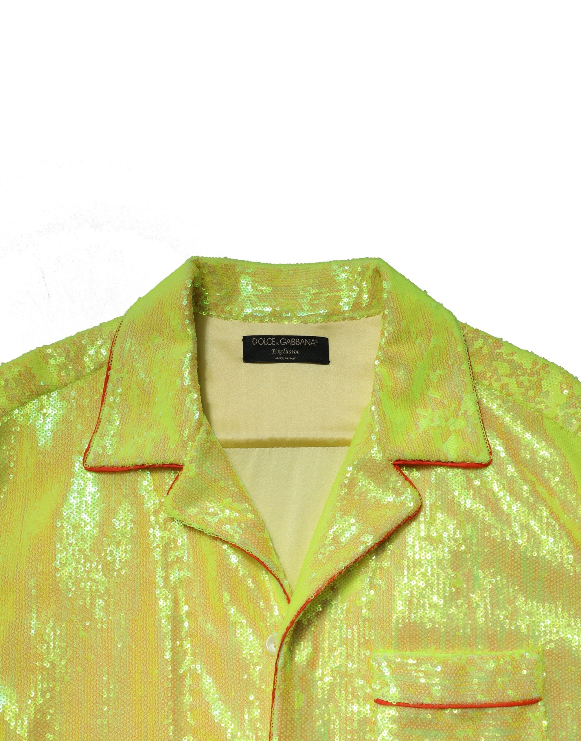 Yellow Sequin Polyester Lounge Casual Shirt - ventzia