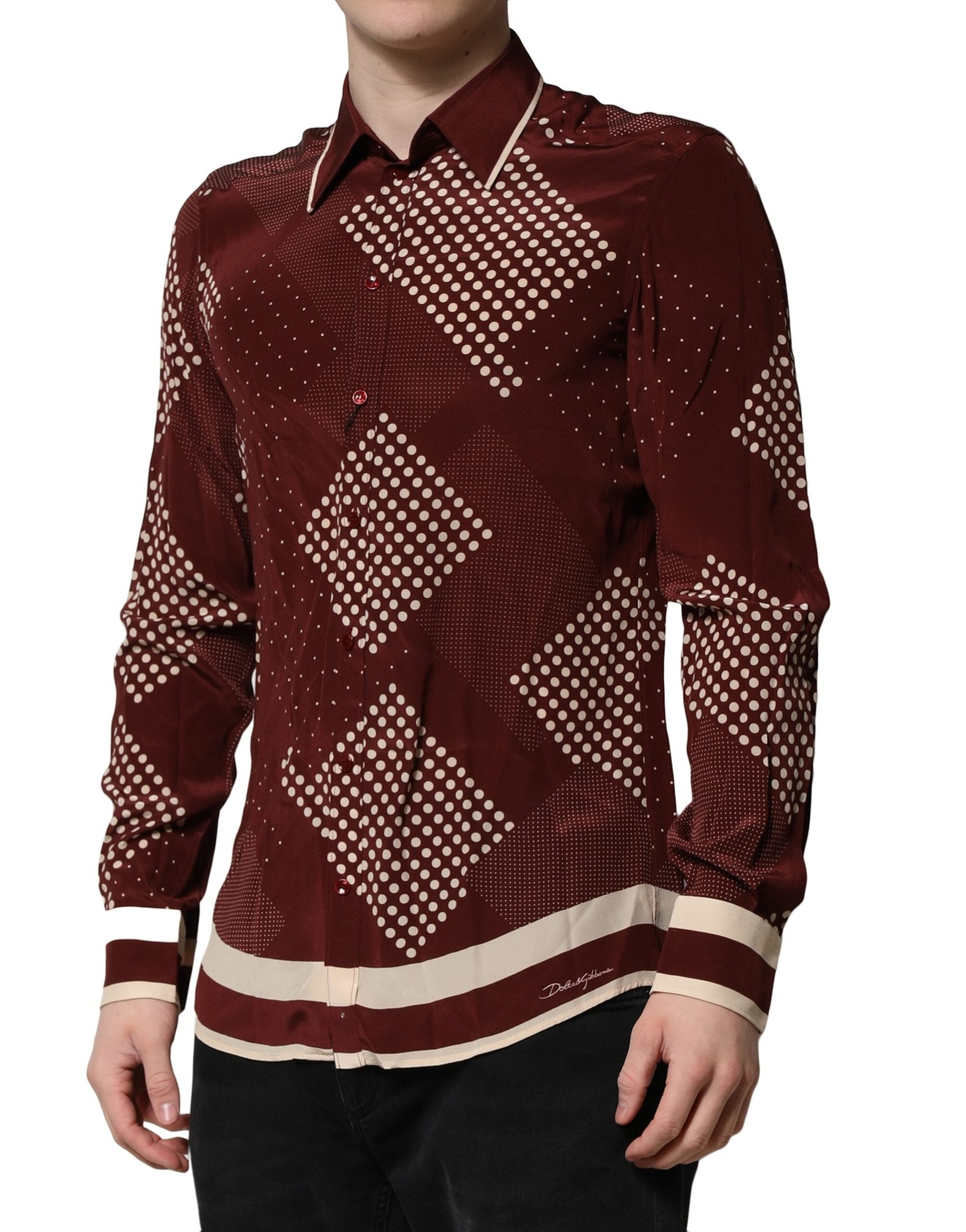 Maroon Dotted Silk Long Sleeve Casual Shirt - ventzia