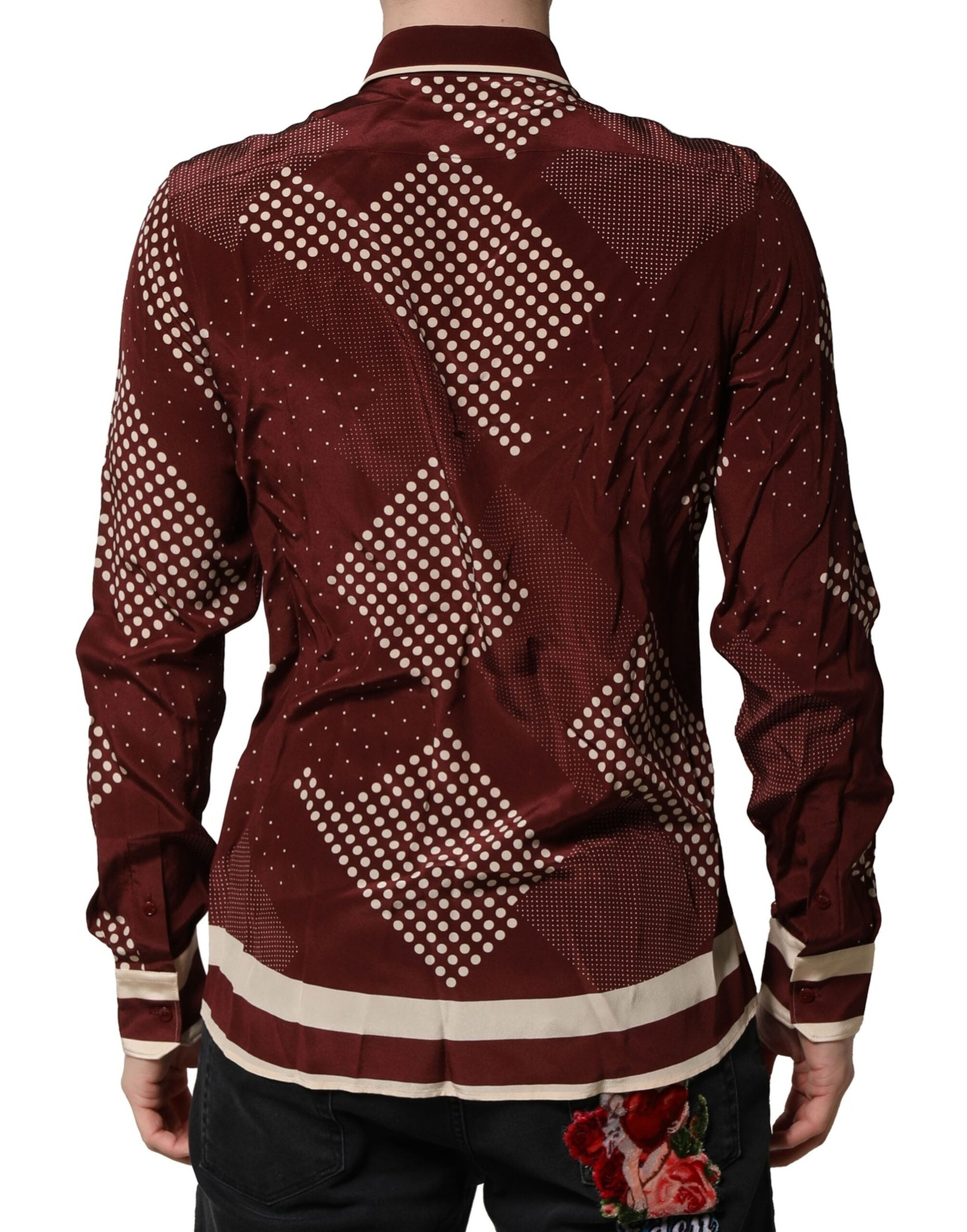 Maroon Dotted Silk Long Sleeve Casual Shirt - ventzia