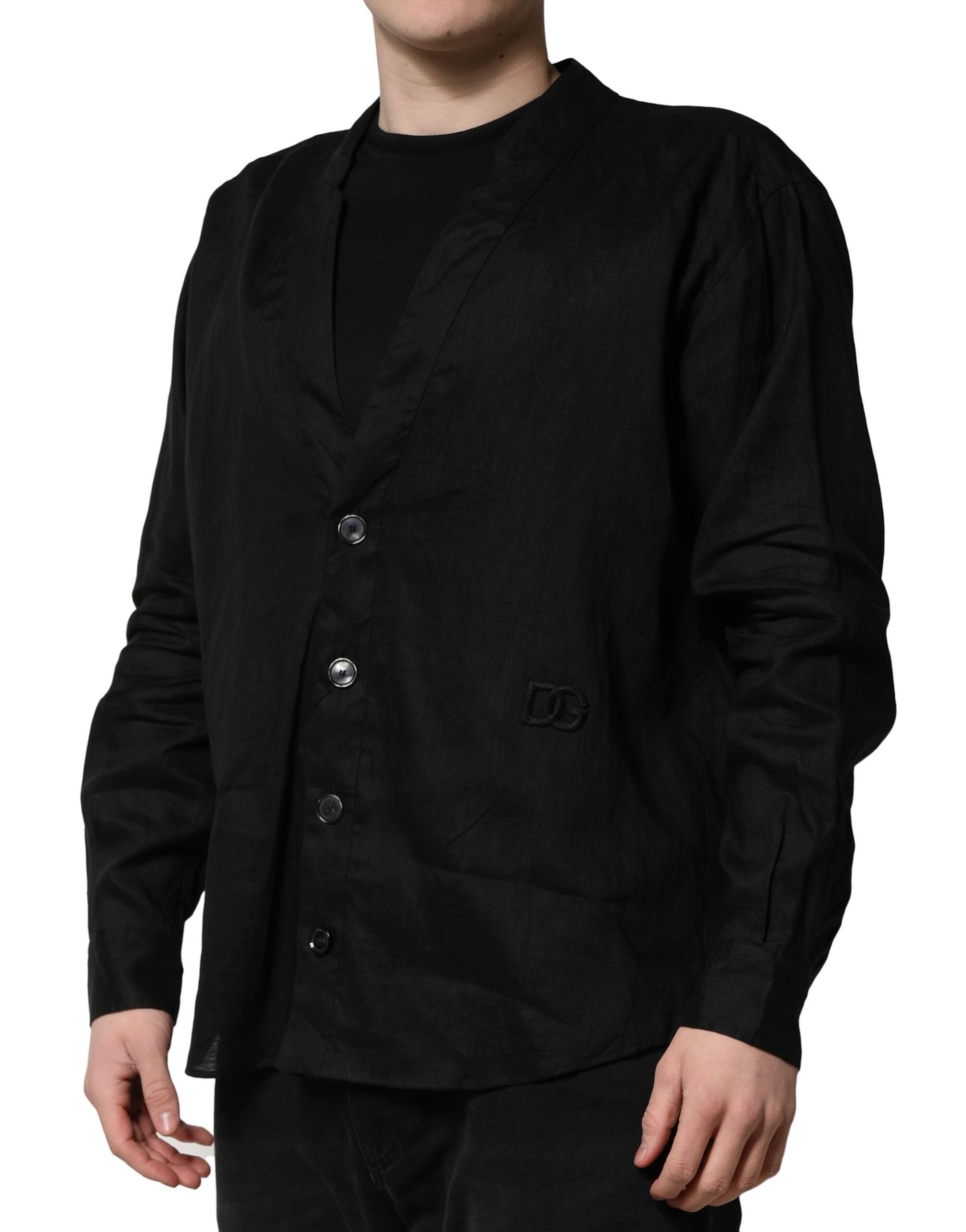 Black Linen Long Sleeves Men Casual Shirt - ventzia