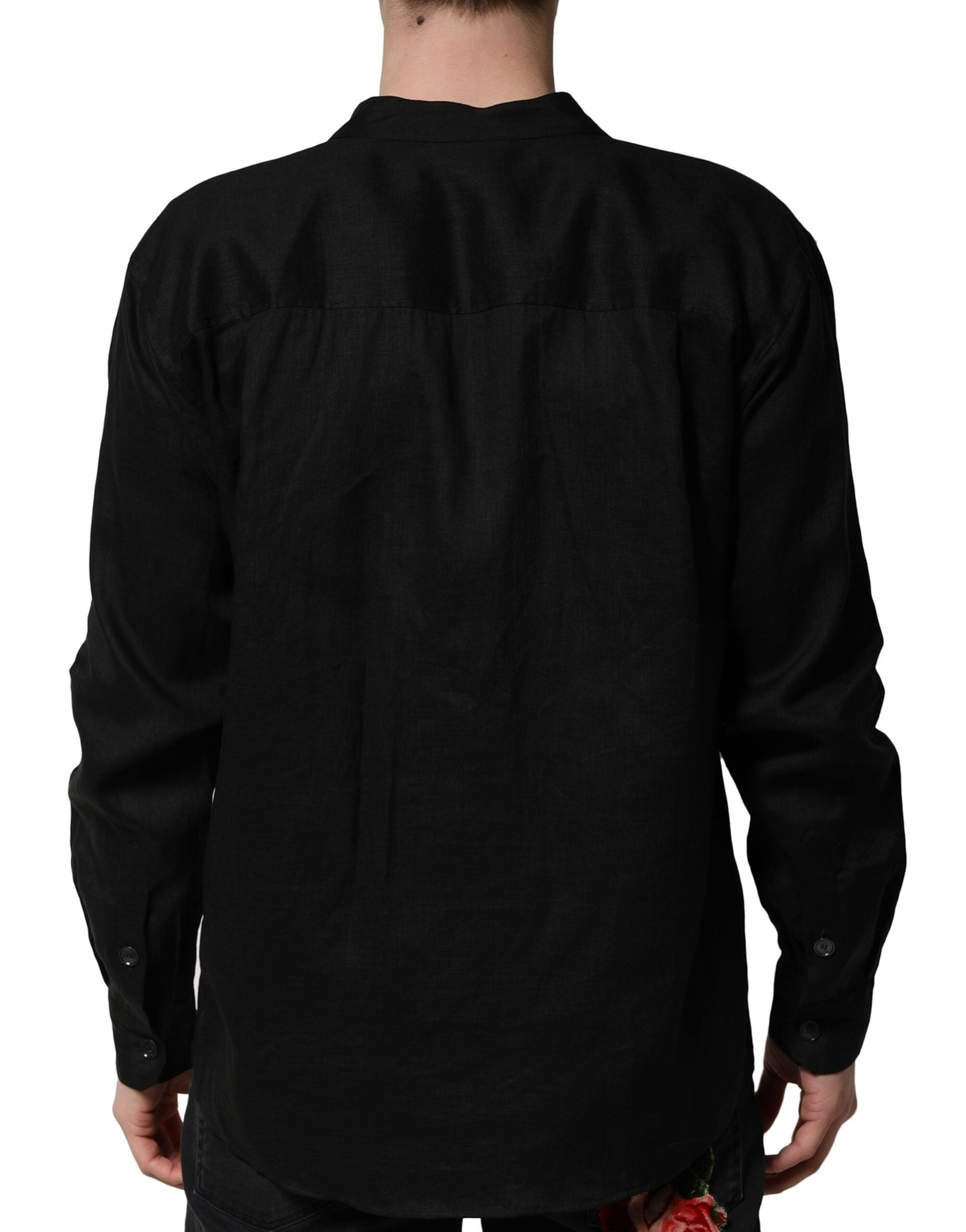 Black Linen Long Sleeves Men Casual Shirt - ventzia