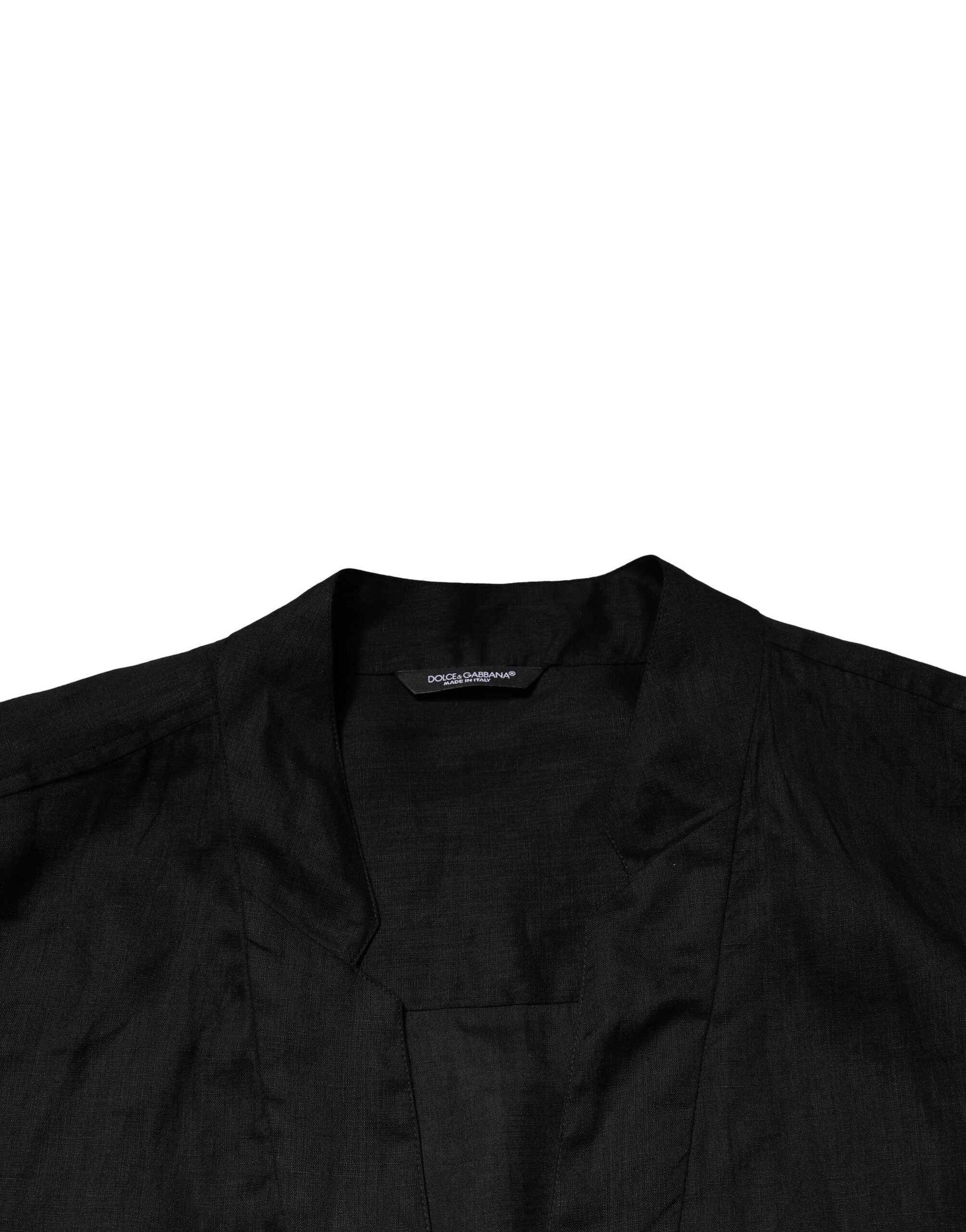 Black Linen Long Sleeves Men Casual Shirt - ventzia