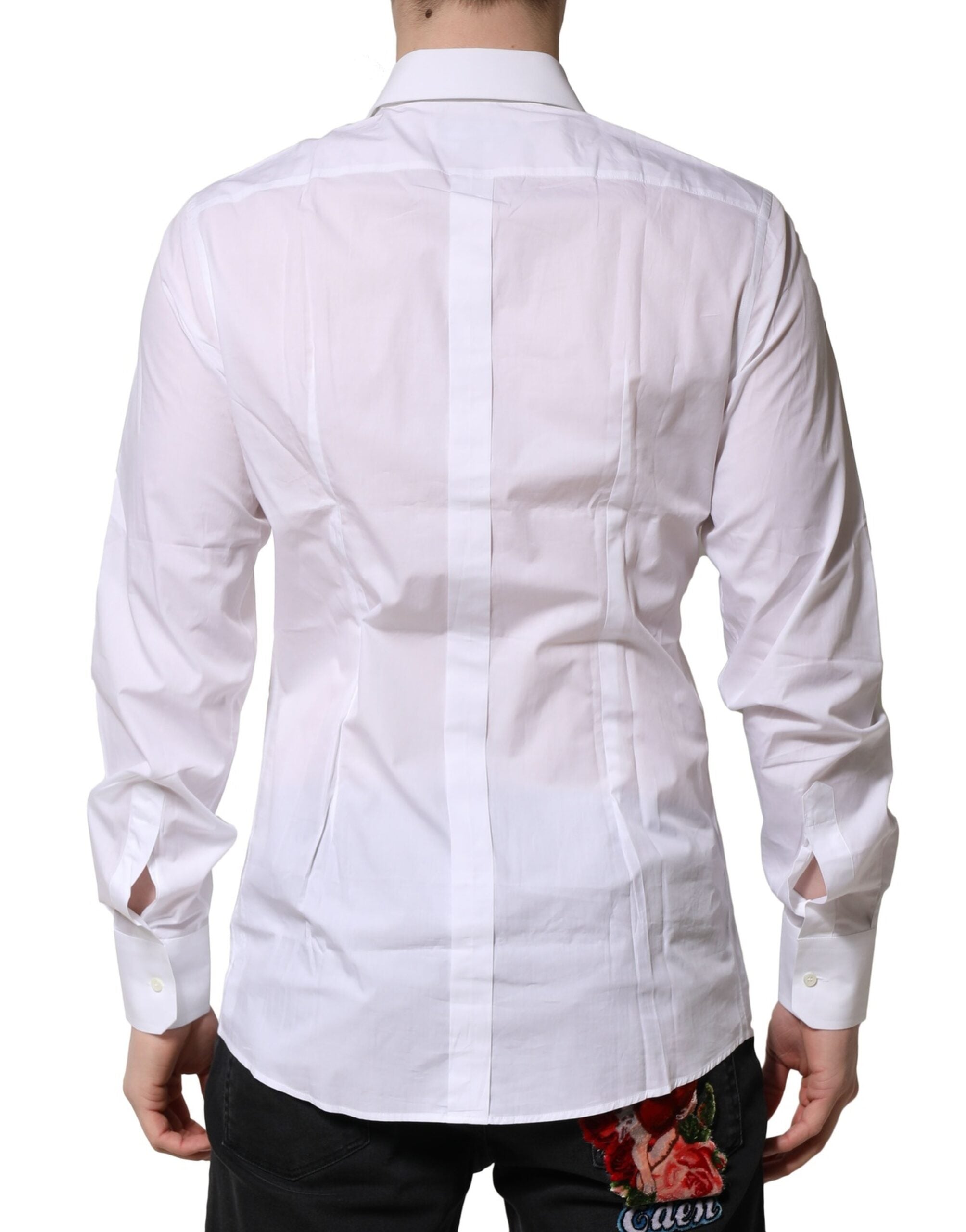 White Cotton Long Sleeves GOLD Formal Shirt - ventzia