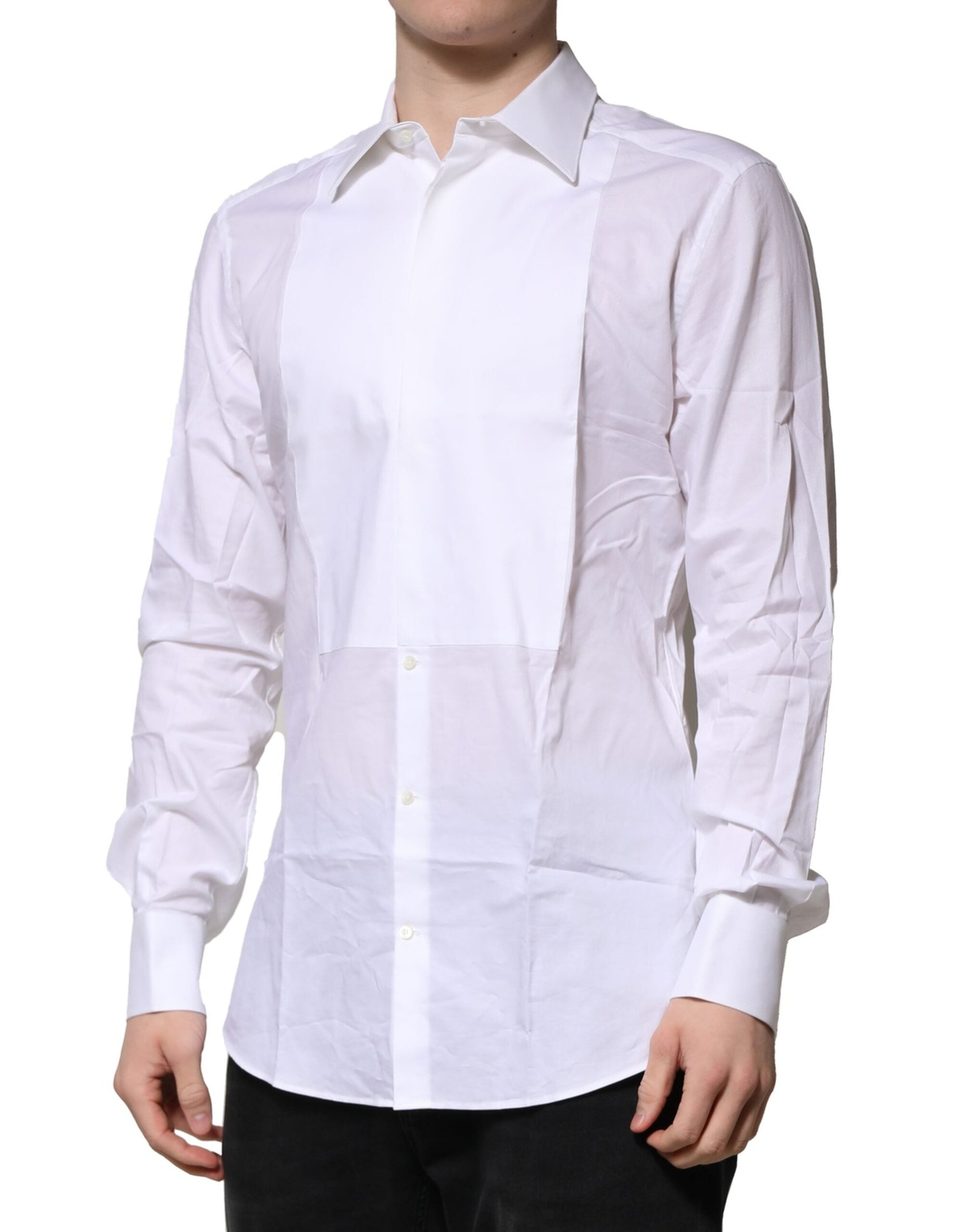White Bib Cotton Poplin GOLD Men Formal Shirt - ventzia