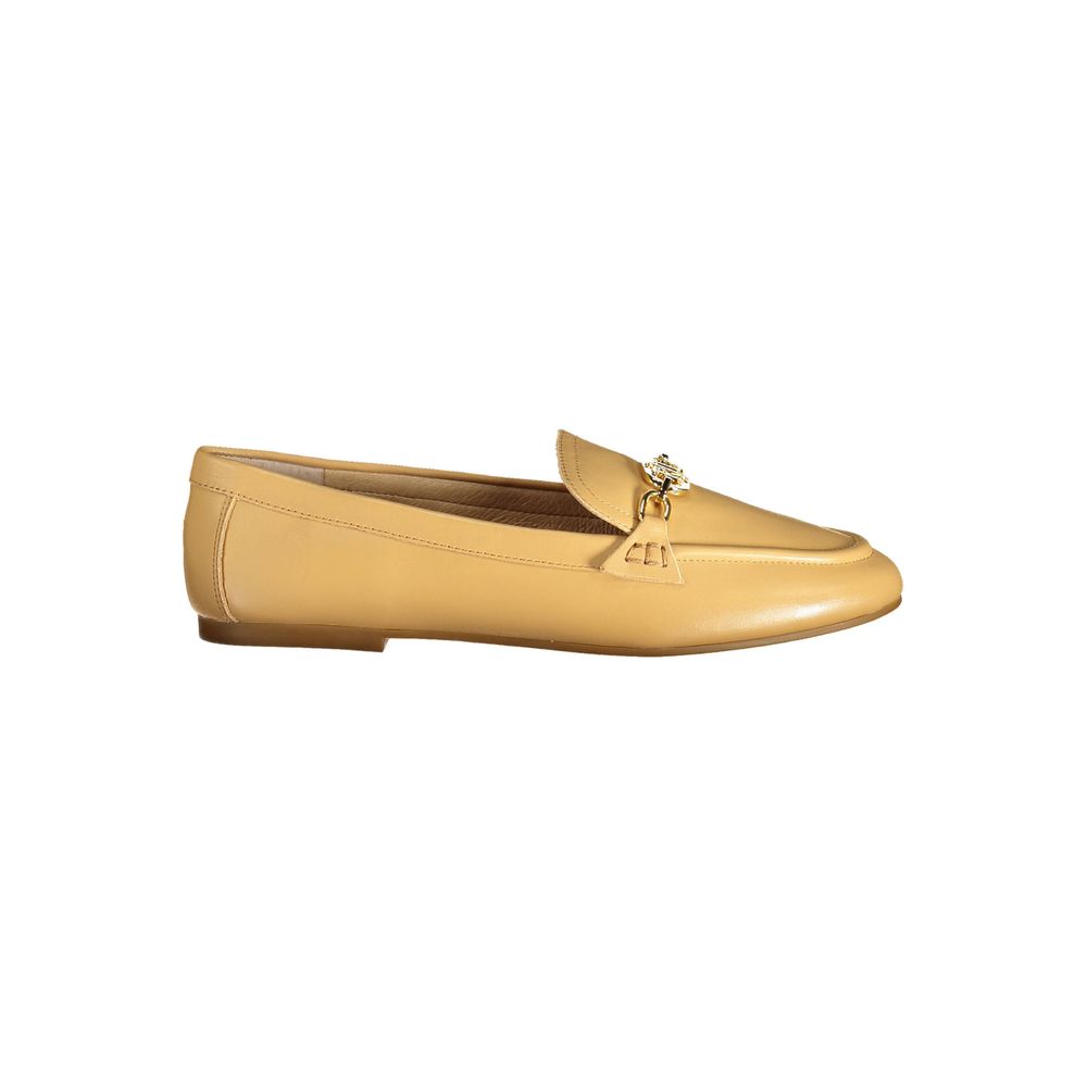 Beige Leather Women Flat Shoe