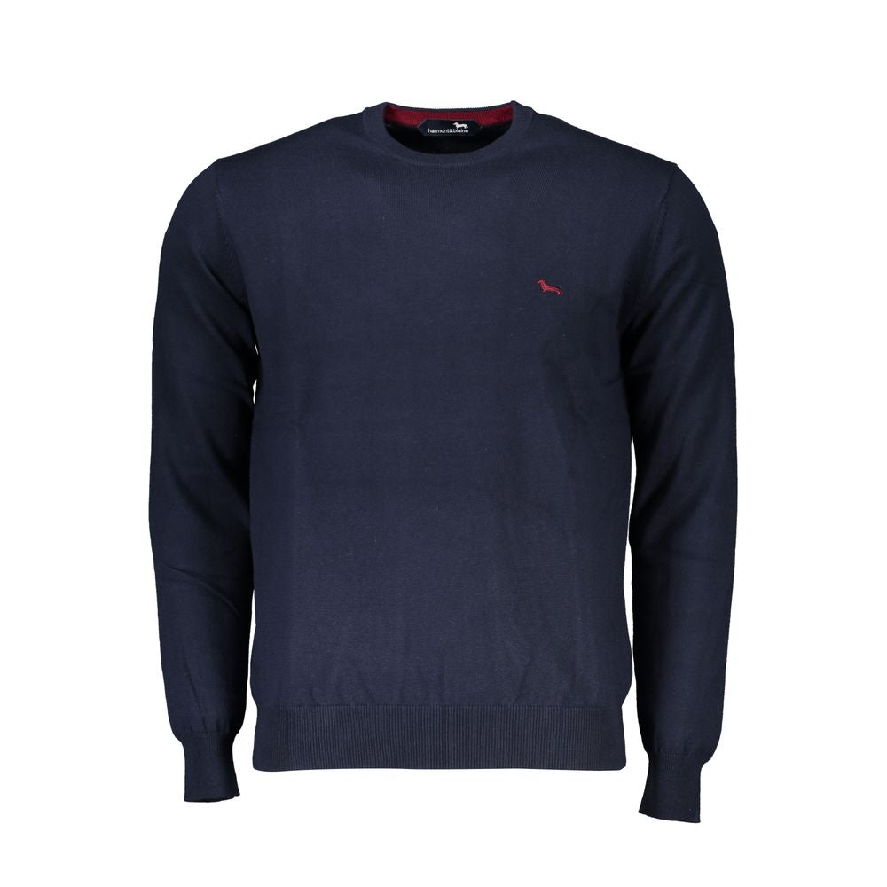 Crew Neck Embroidered Blue Sweater - ventzia