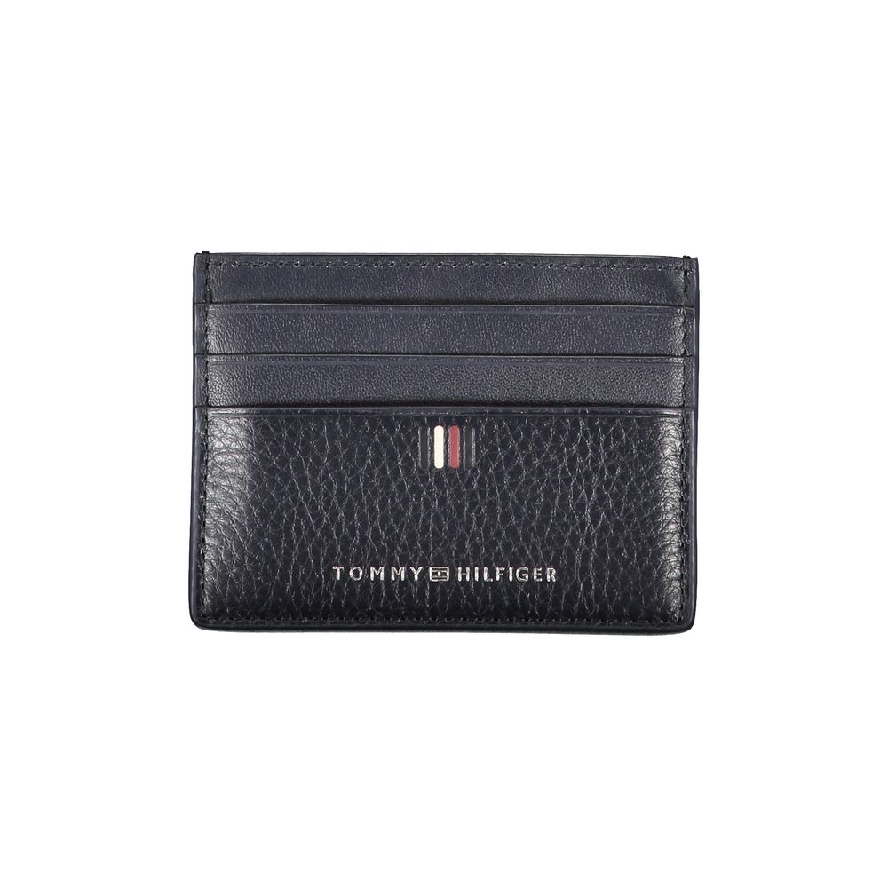 Sleek Blue Leather Card Holder with Contrast Details - ventzia