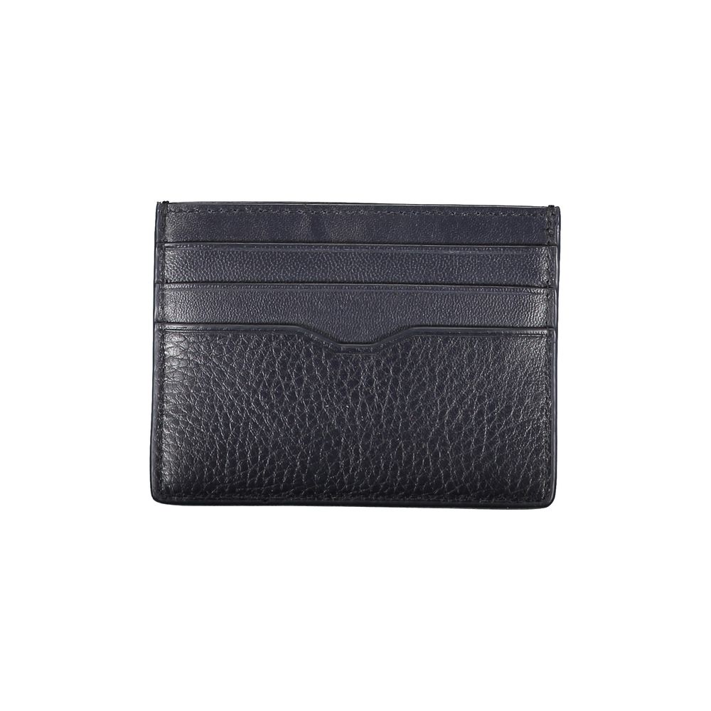 Sleek Blue Leather Card Holder with Contrast Details - ventzia