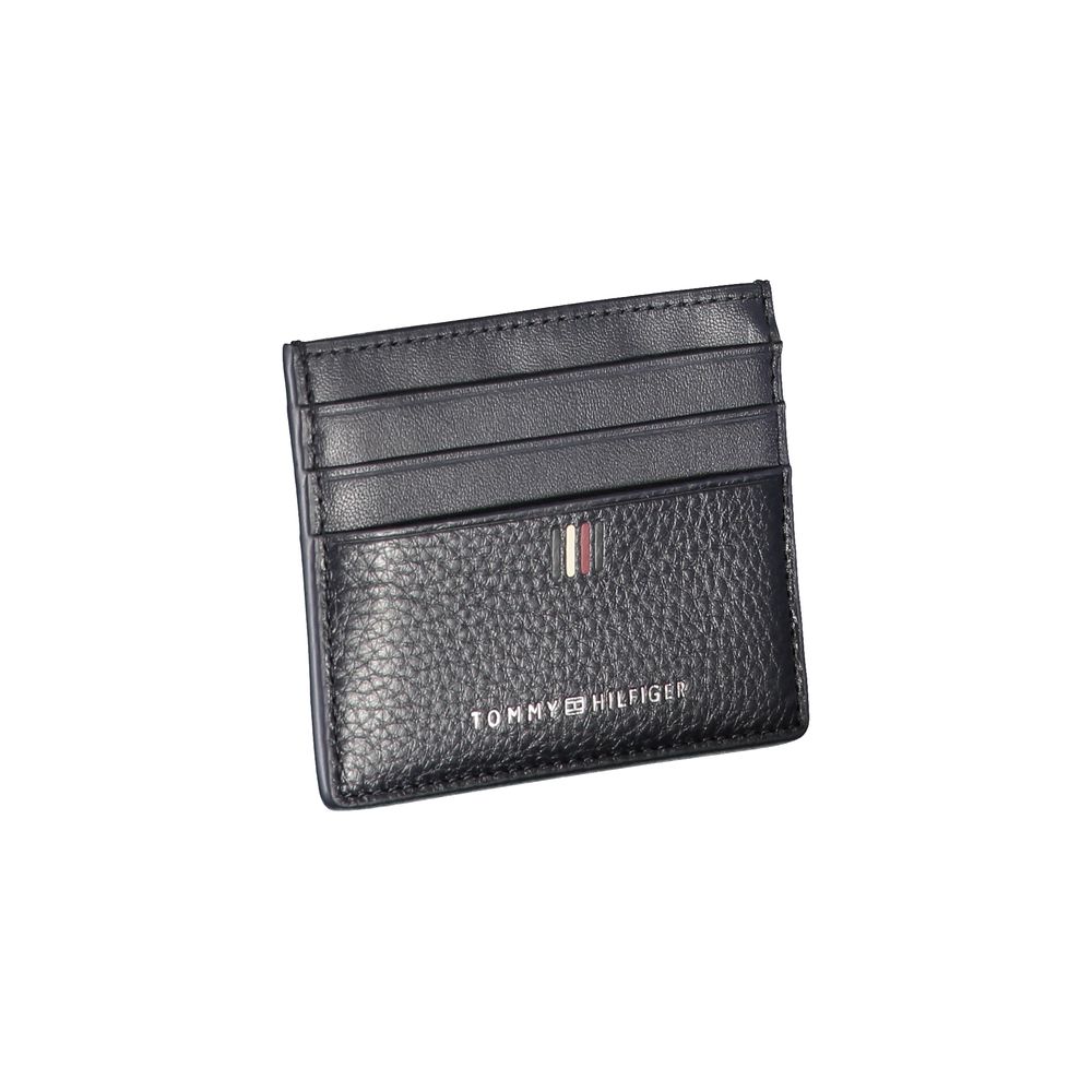 Sleek Blue Leather Card Holder with Contrast Details - ventzia