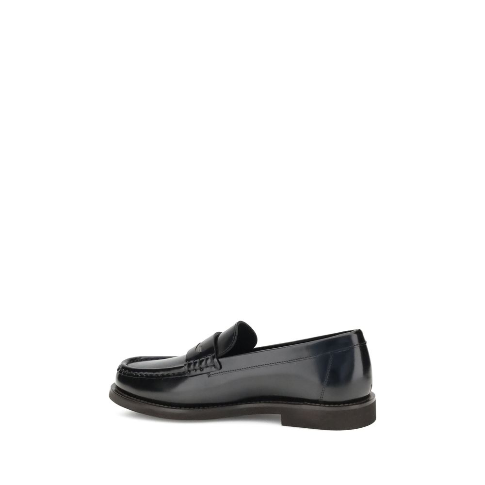 Black Calf Leather Bos Taurus Slip-On Loafers - ventzia