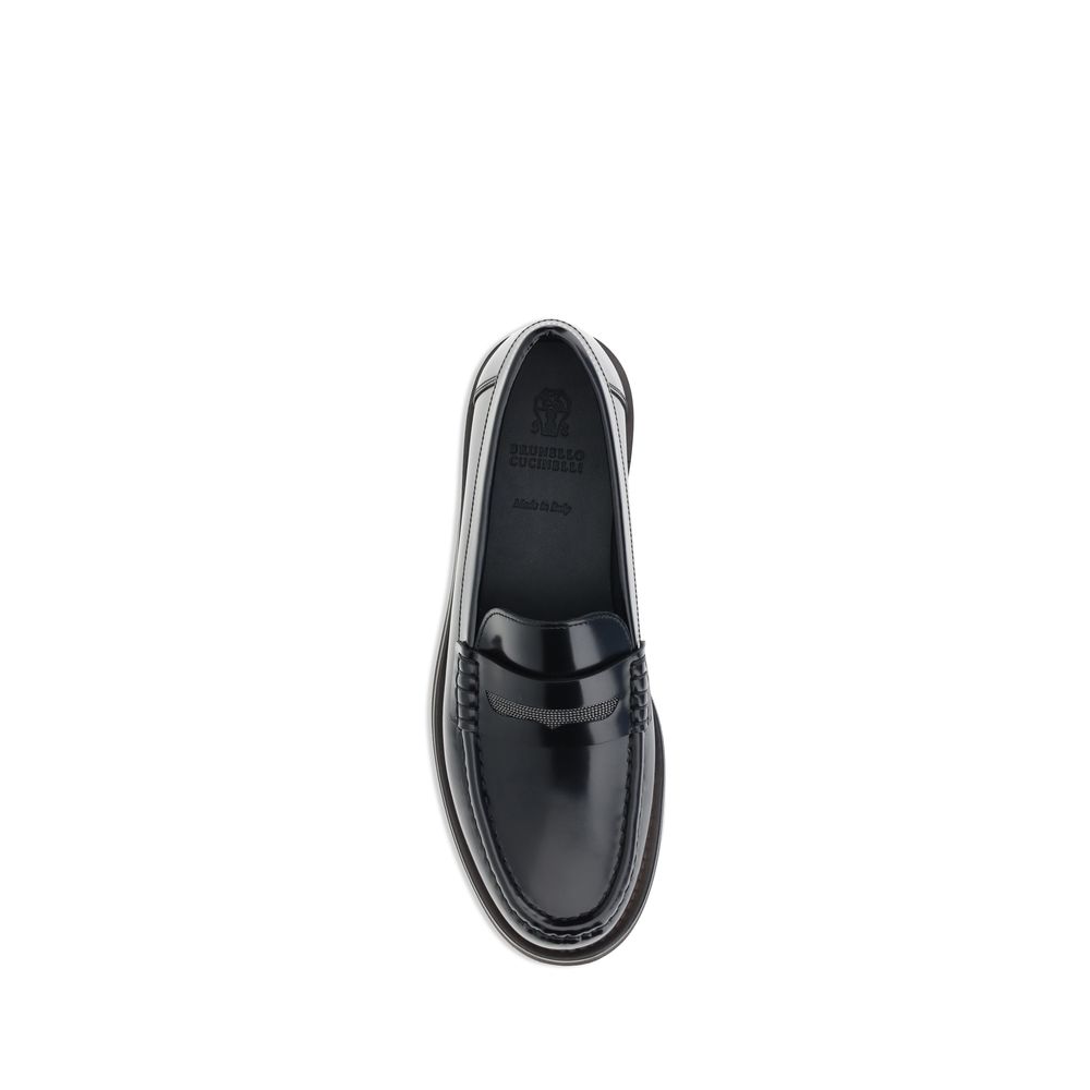 Black Calf Leather Bos Taurus Slip-On Loafers - ventzia