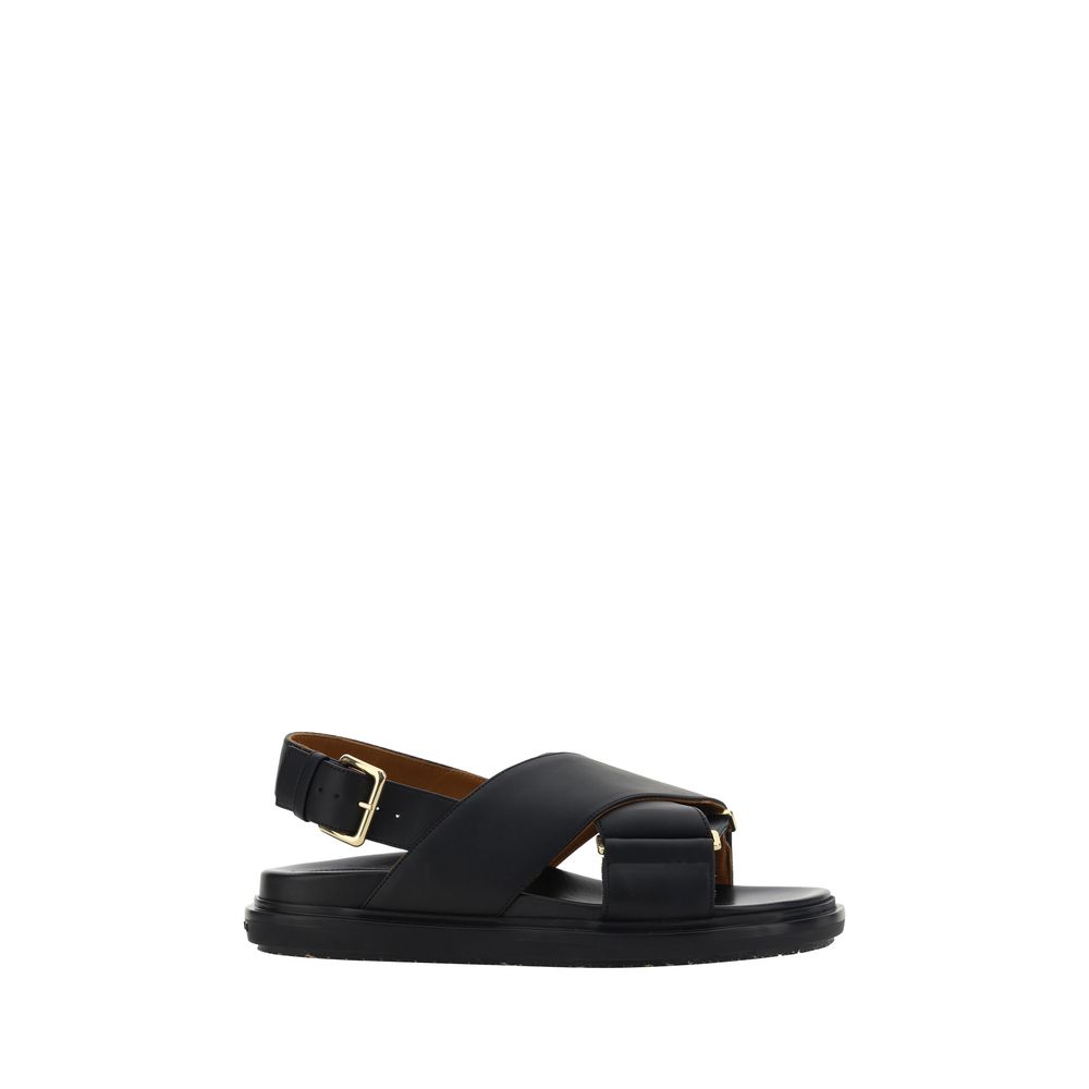 Black Calf Leather Bos Taurus Flat Sandals - ventzia